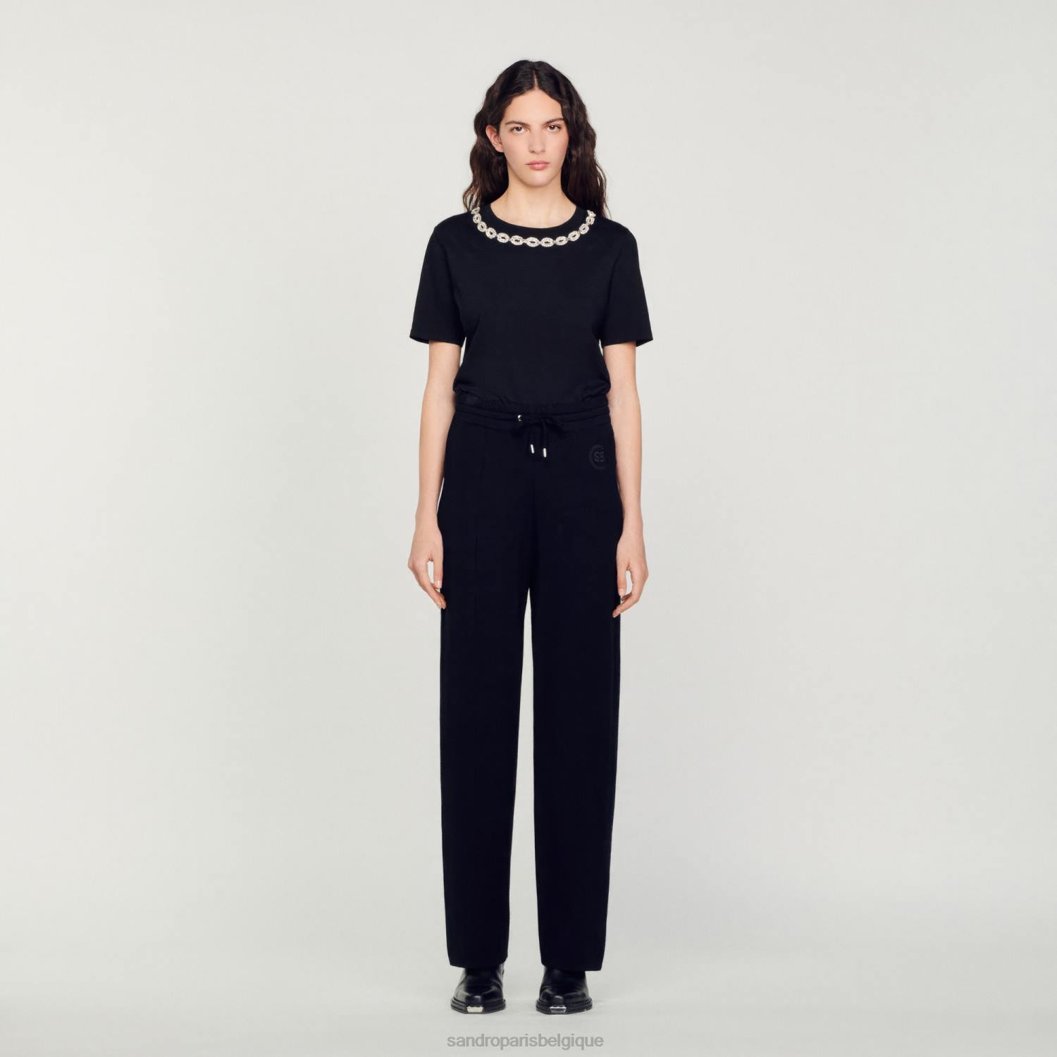 vêtements Sandro Paris pantalon droit en maille noir femmes XLXD145