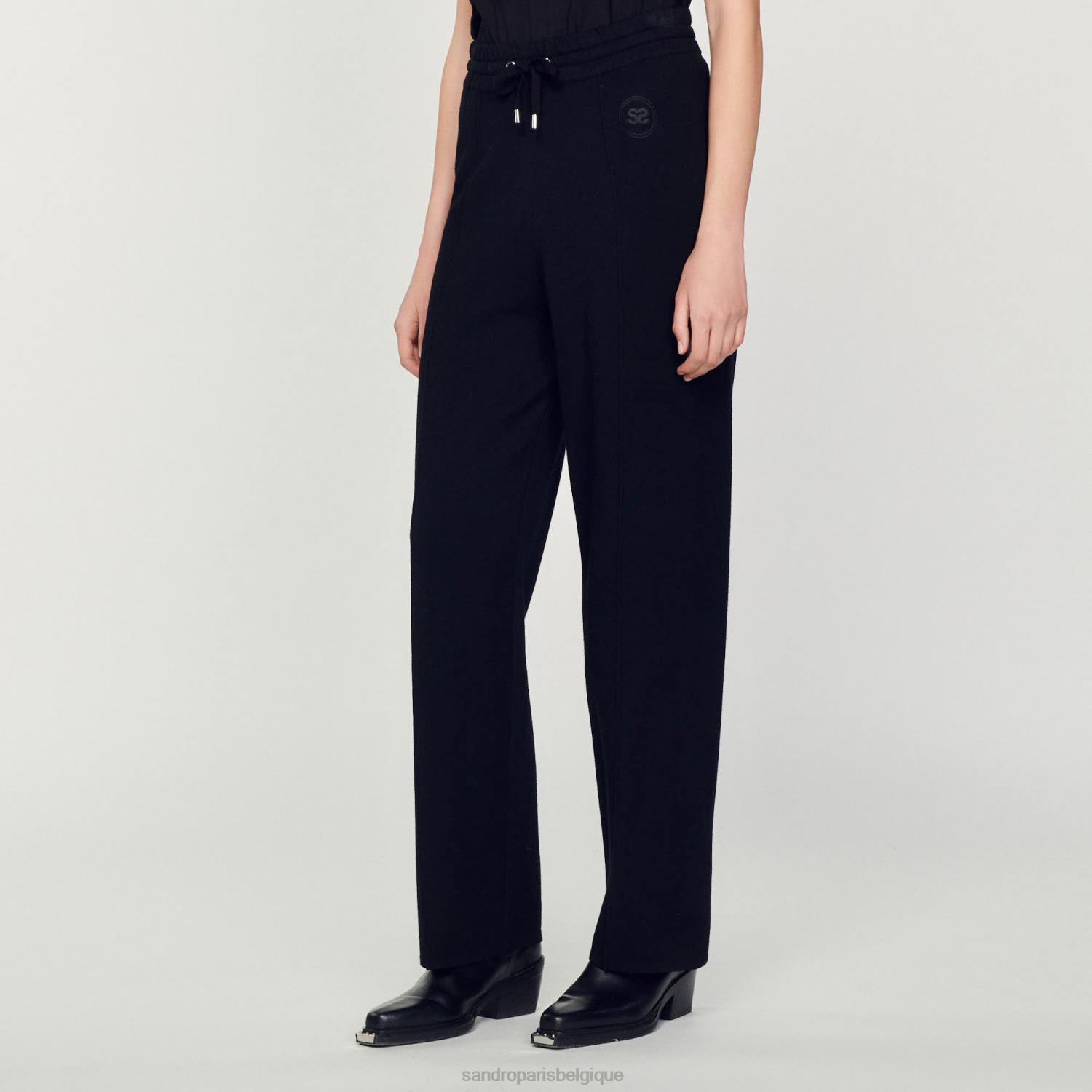 vêtements Sandro Paris pantalon droit en maille noir femmes XLXD145