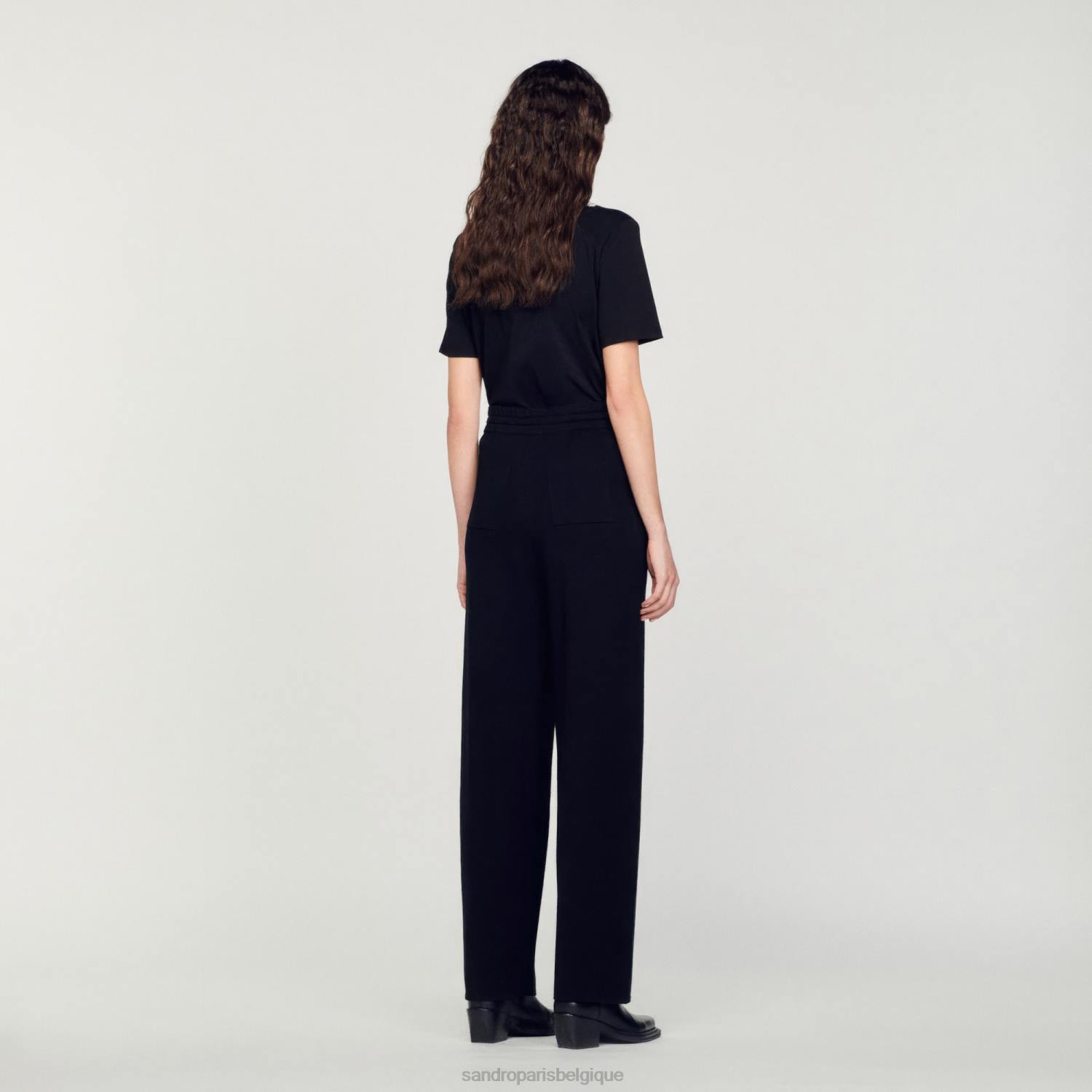 vêtements Sandro Paris pantalon droit en maille noir femmes XLXD145