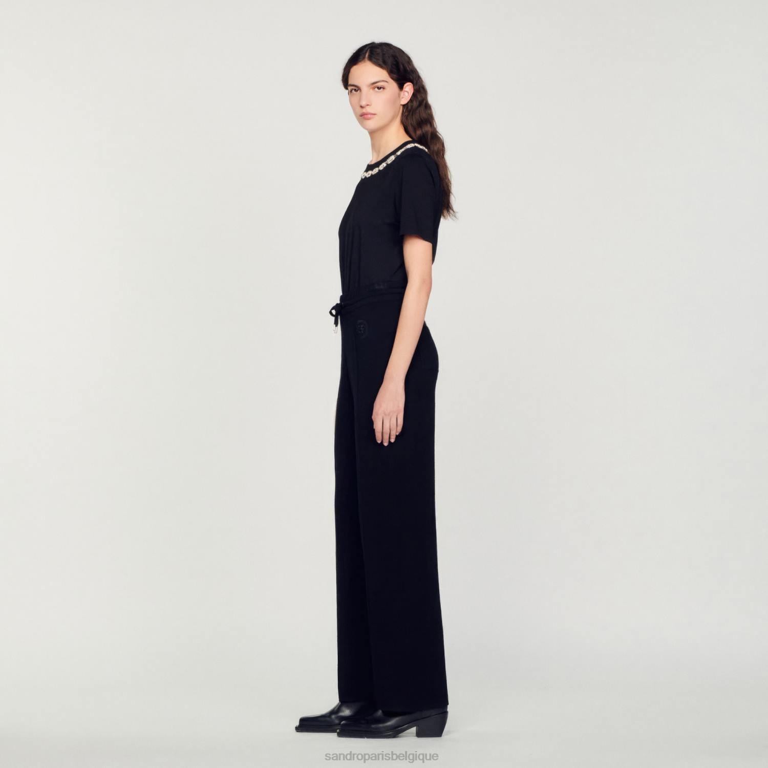 vêtements Sandro Paris pantalon droit en maille noir femmes XLXD145