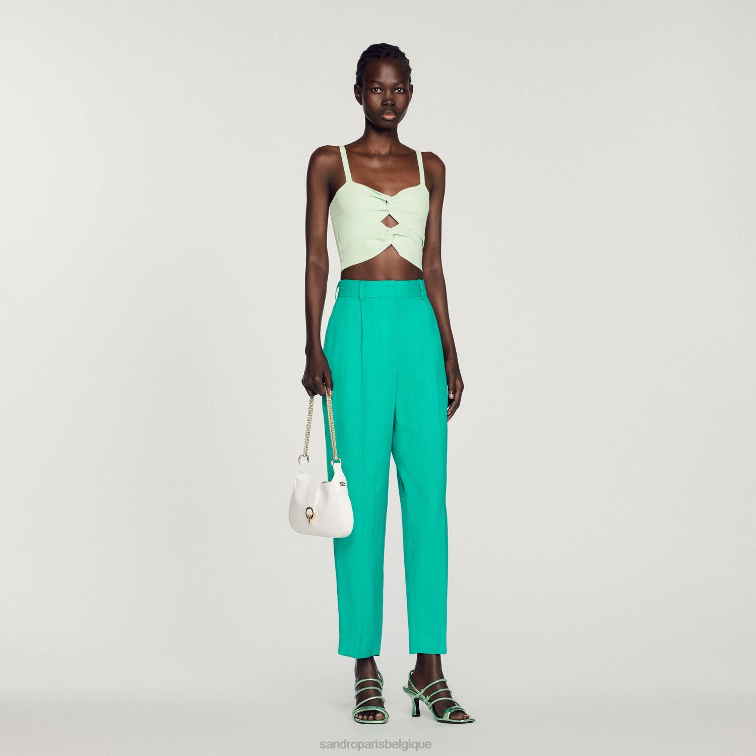 vêtements Sandro Paris pantalon droit vert emeuraude femmes XLXD280