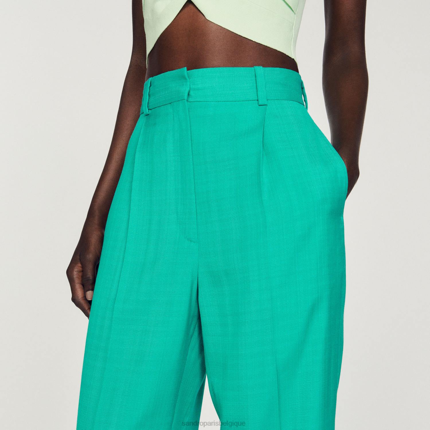 vêtements Sandro Paris pantalon droit vert emeuraude femmes XLXD280