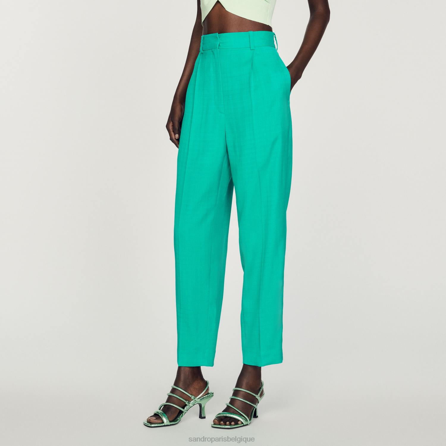 vêtements Sandro Paris pantalon droit vert emeuraude femmes XLXD280
