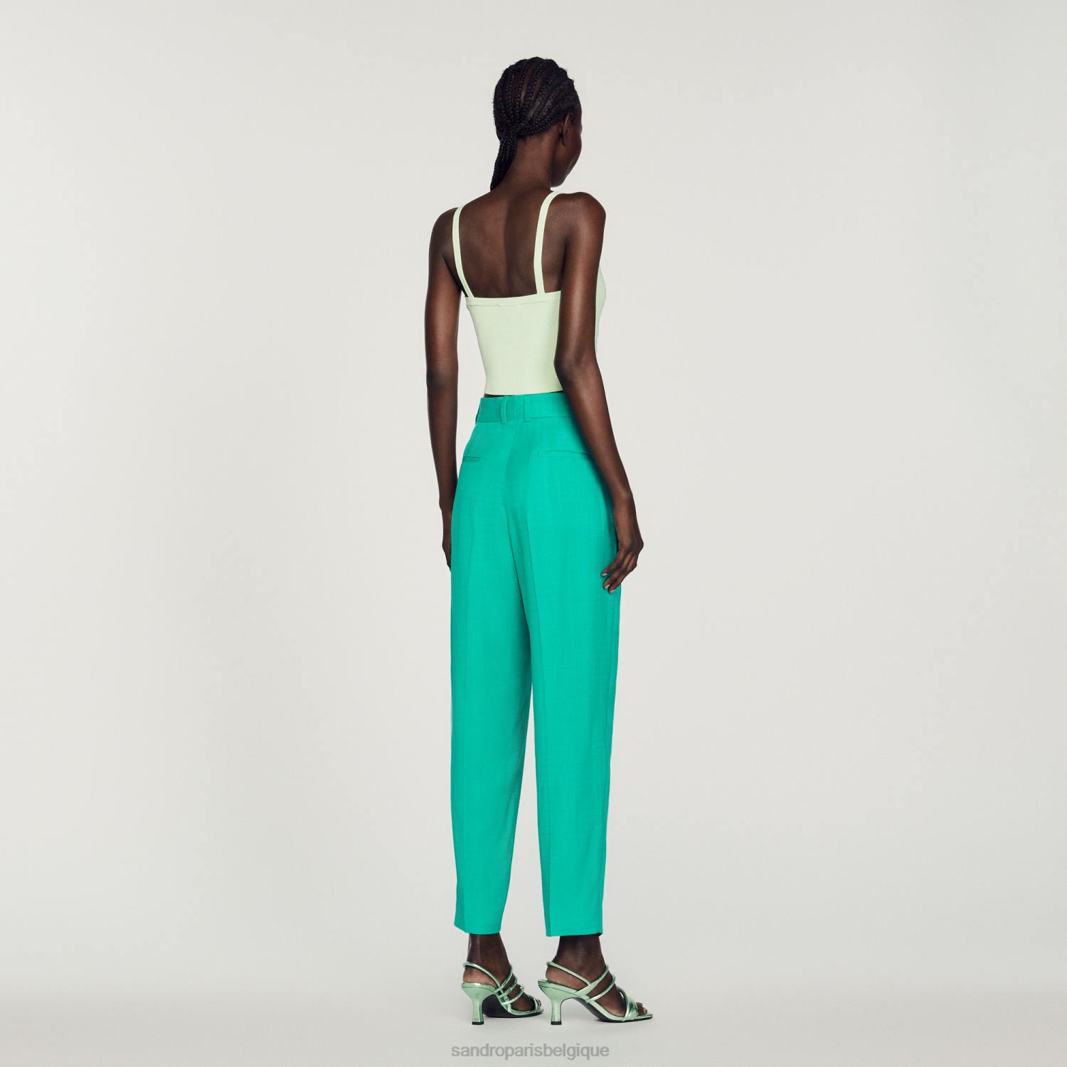 vêtements Sandro Paris pantalon droit vert emeuraude femmes XLXD280