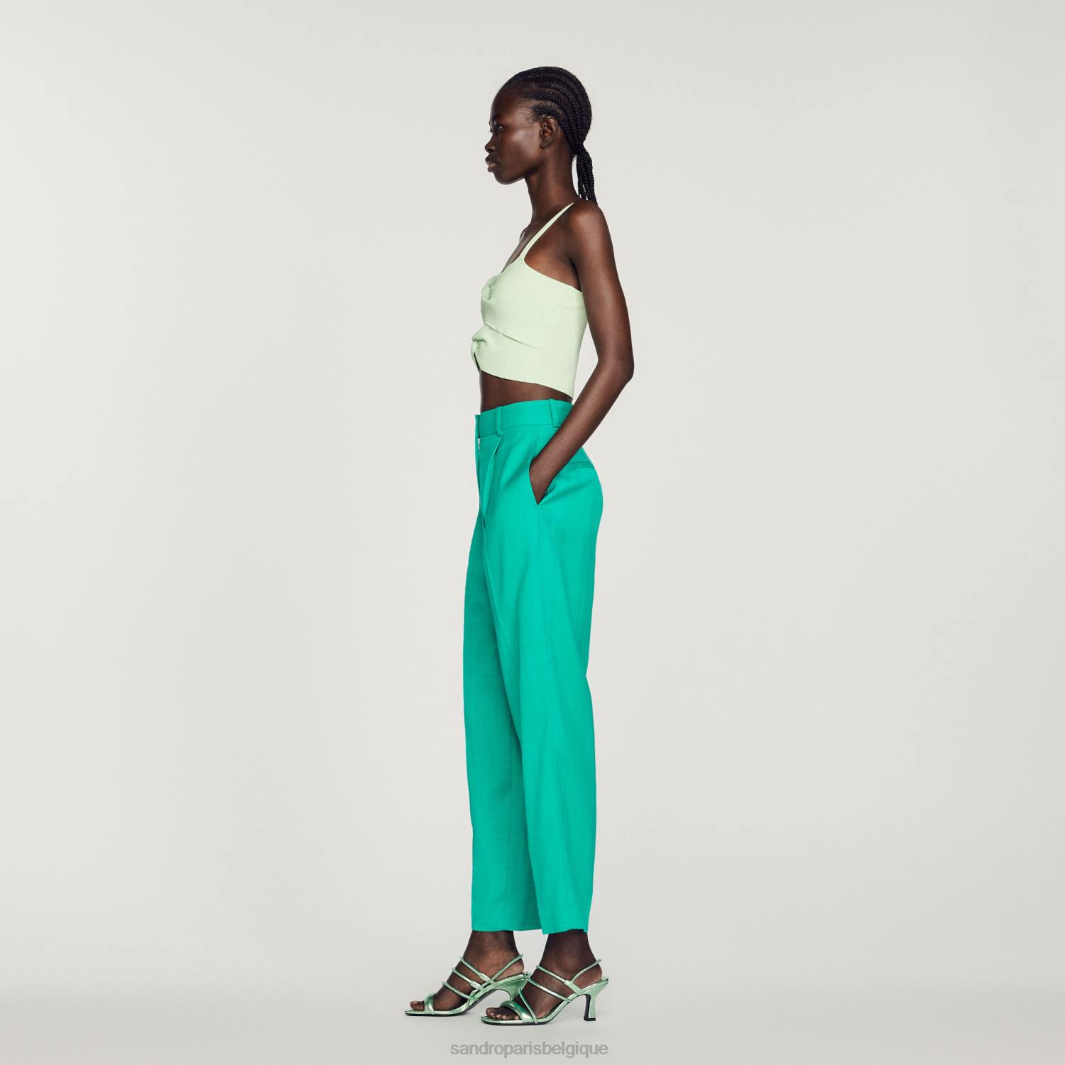 vêtements Sandro Paris pantalon droit vert emeuraude femmes XLXD280