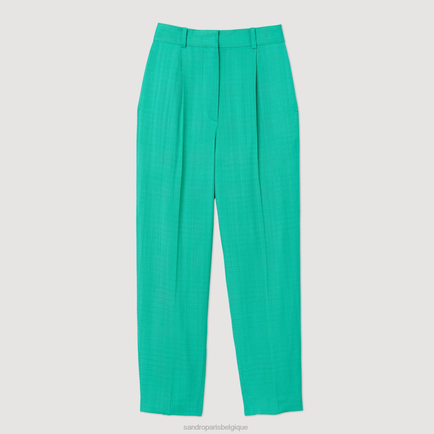vêtements Sandro Paris pantalon droit vert emeuraude femmes XLXD280