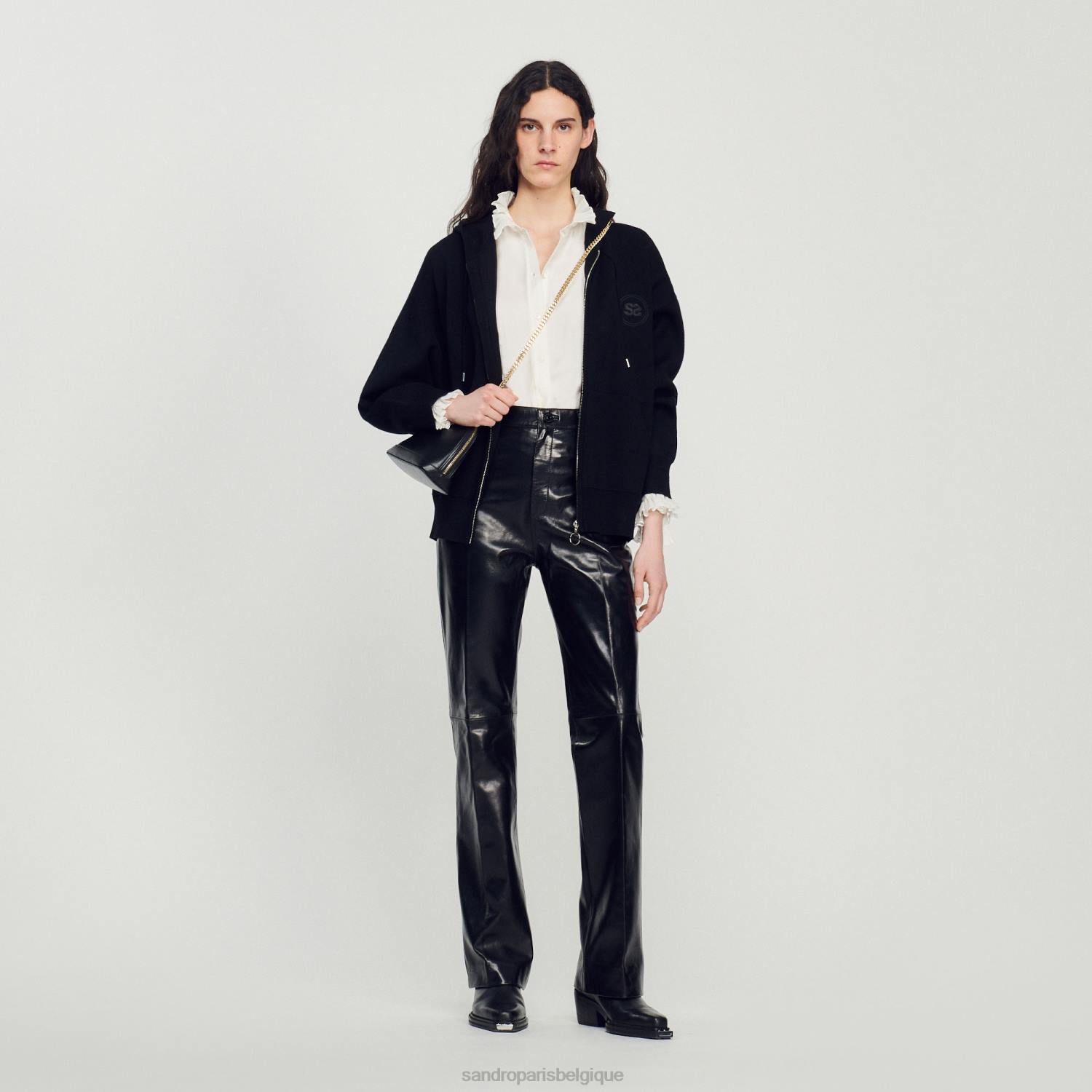 vêtements Sandro Paris pantalon en cuir noir femmes XLXD200