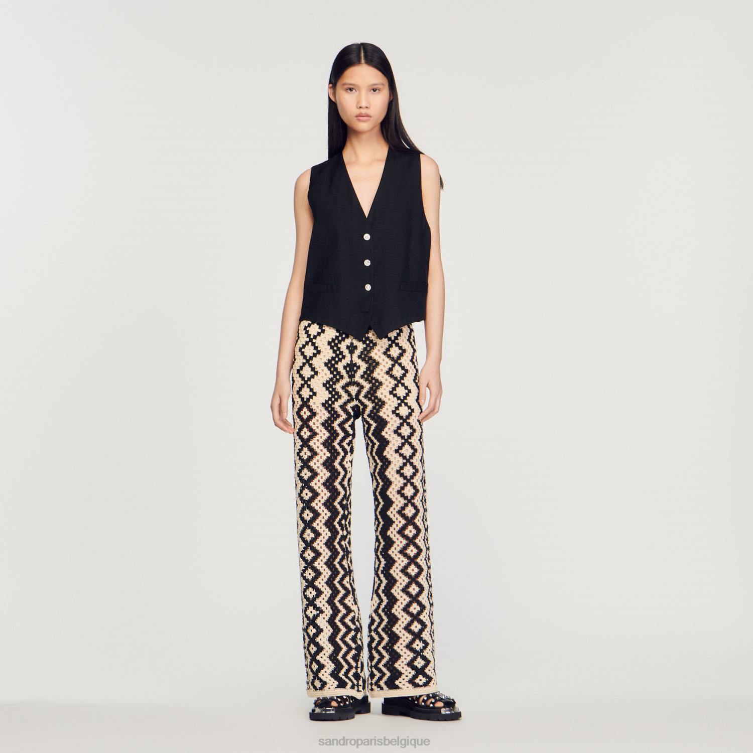 vêtements Sandro Paris pantalon en tricot noir/écru femmes XLXD100