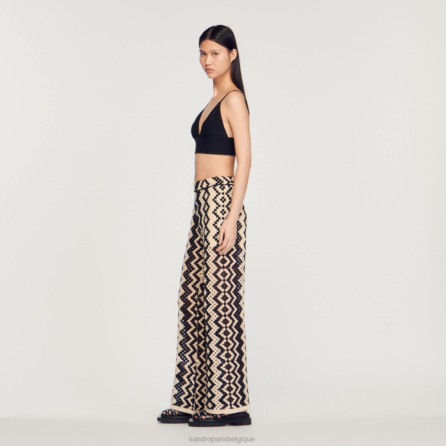vêtements Sandro Paris pantalon en tricot noir/écru femmes XLXD100