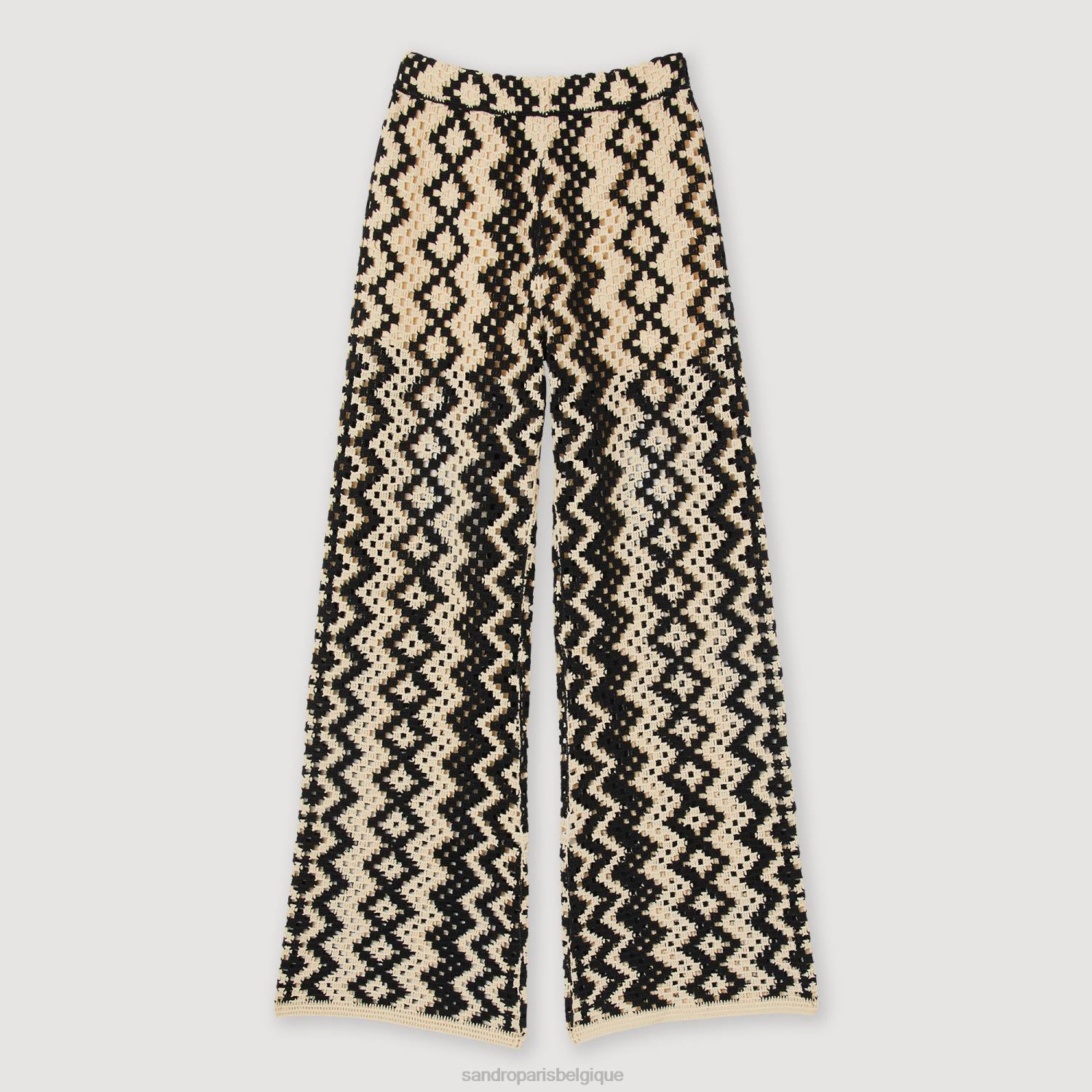 vêtements Sandro Paris pantalon en tricot noir/écru femmes XLXD100
