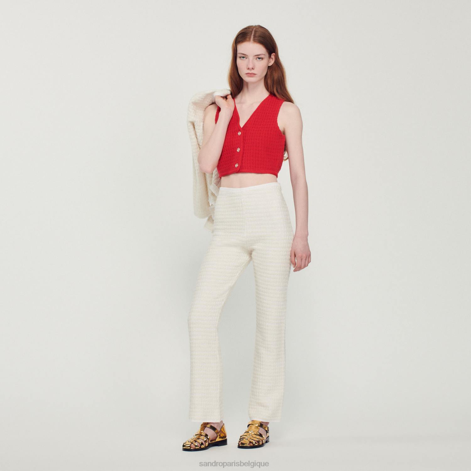 vêtements Sandro Paris pantalon en tweed écru femmes XLXD459