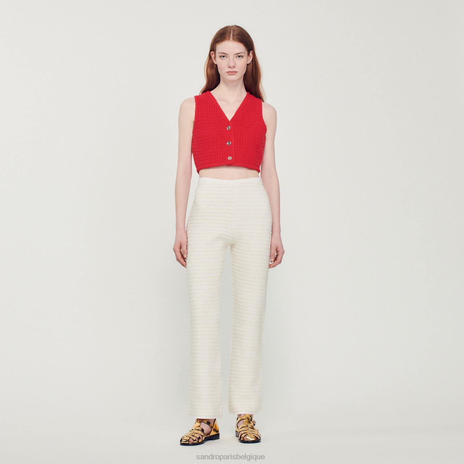 vêtements Sandro Paris pantalon en tweed écru femmes XLXD459
