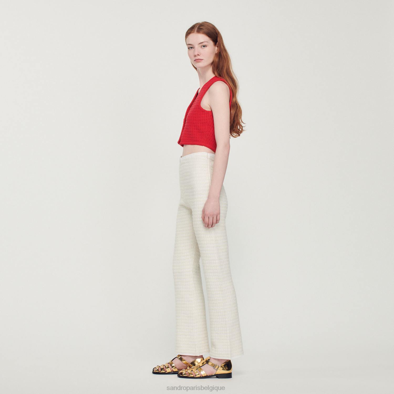 vêtements Sandro Paris pantalon en tweed écru femmes XLXD459