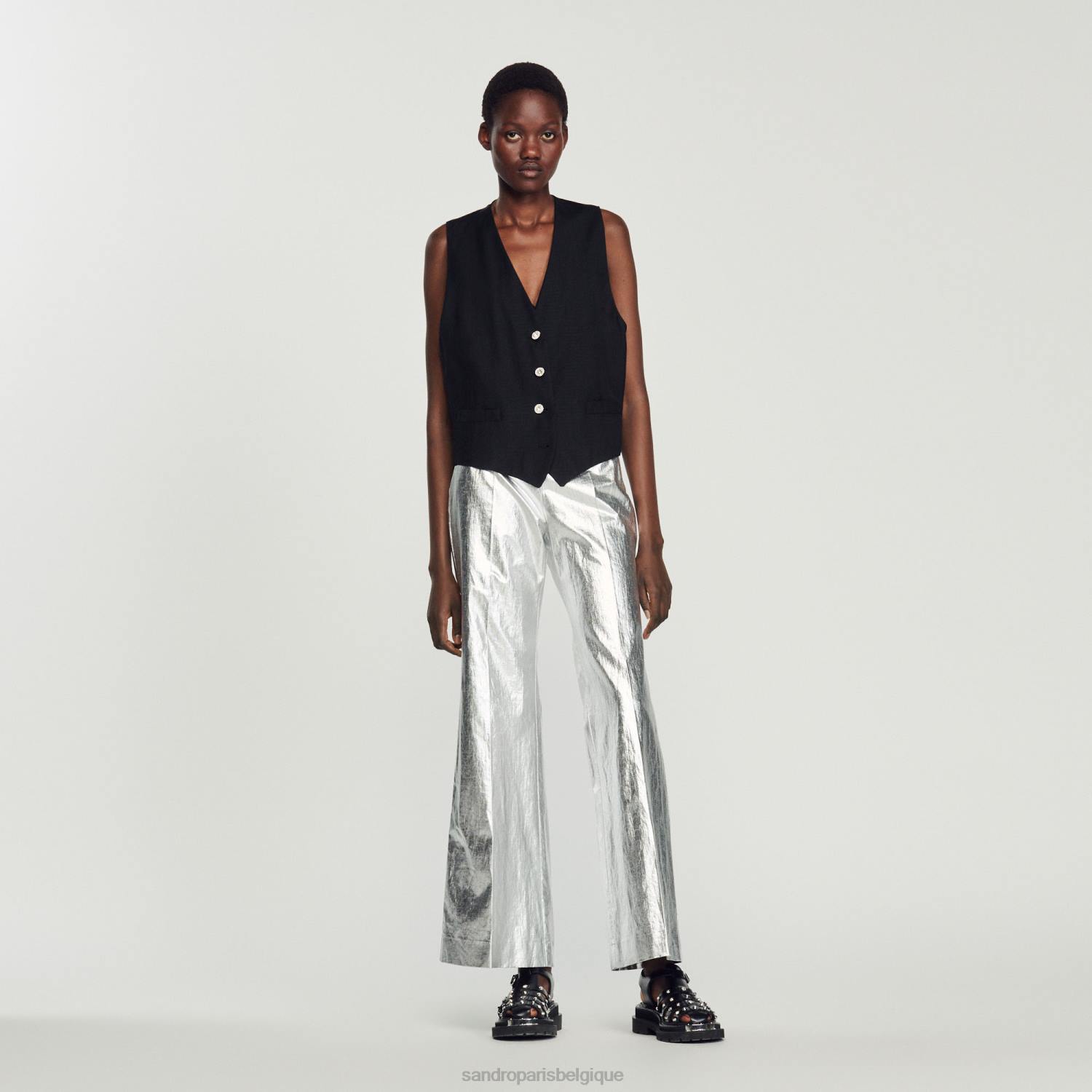 vêtements Sandro Paris pantalon enduit métallisé argent femmes XLXD98