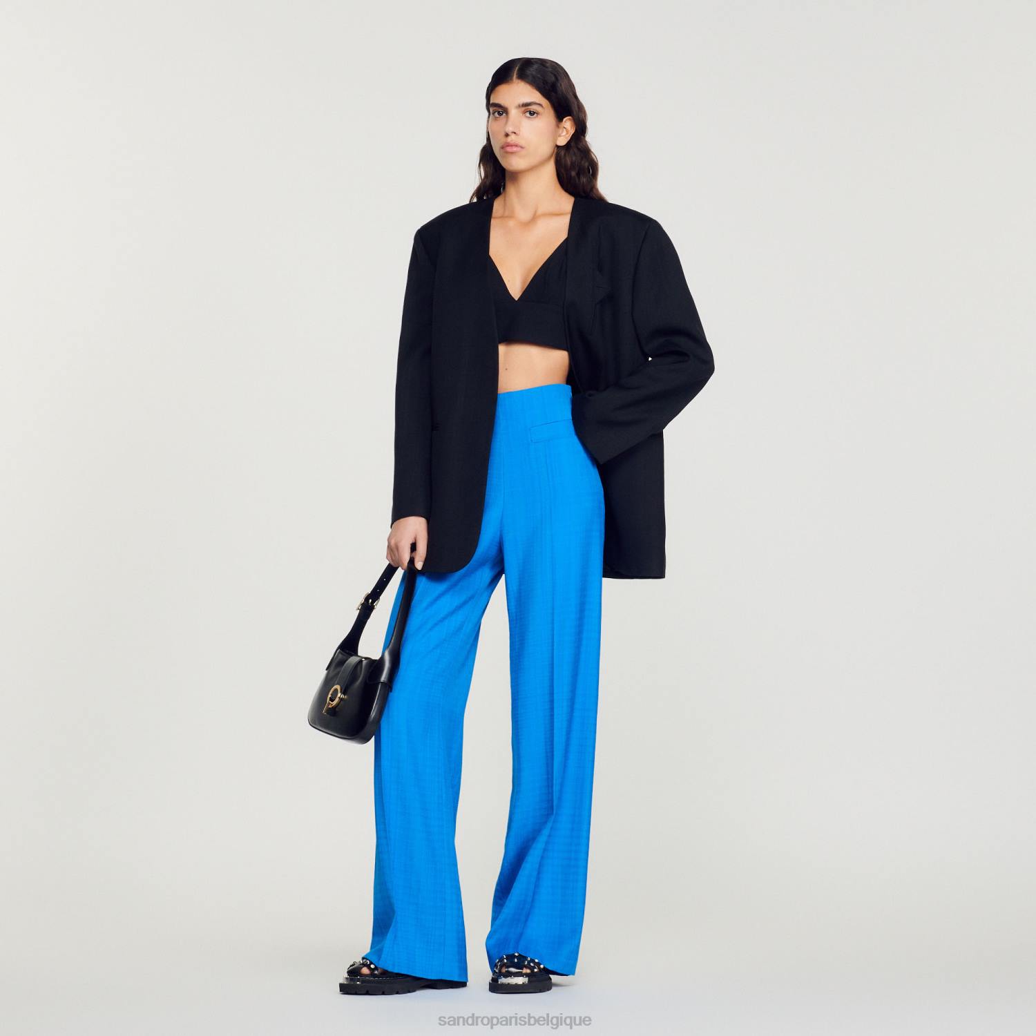 vêtements Sandro Paris pantalon taille haute bleu électrique femmes XLXD201
