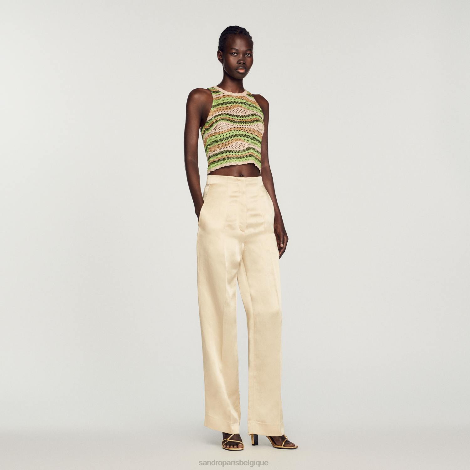 vêtements Sandro Paris pantalon taille haute craie femmes XLXD318