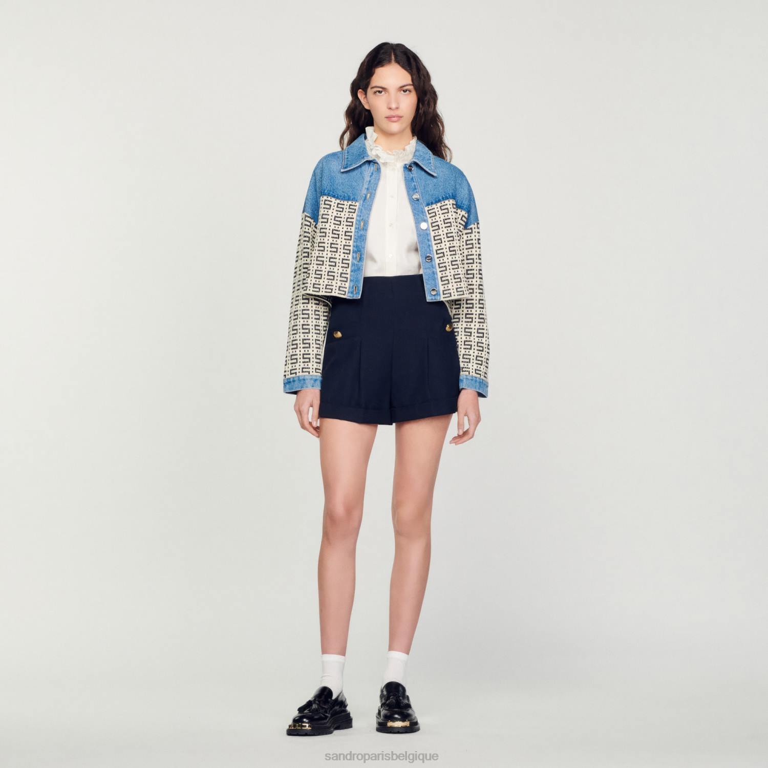 vêtements Sandro Paris short avec revers bleu marine femmes XLXD87