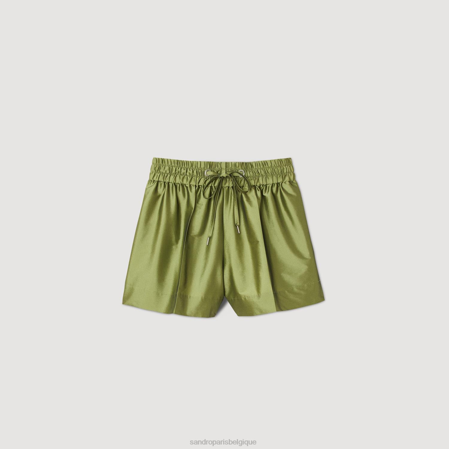 vêtements Sandro Paris short en satin kaki clair femmes XLXD78