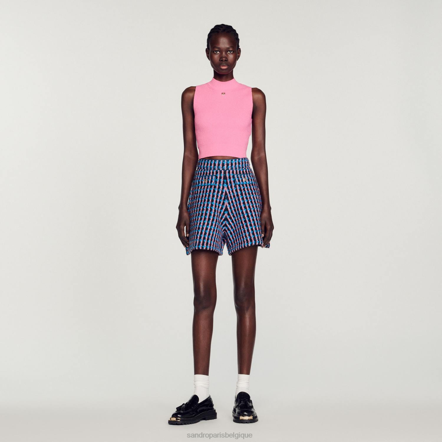 vêtements Sandro Paris short en tweed blanc/bleu femmes XLXD447