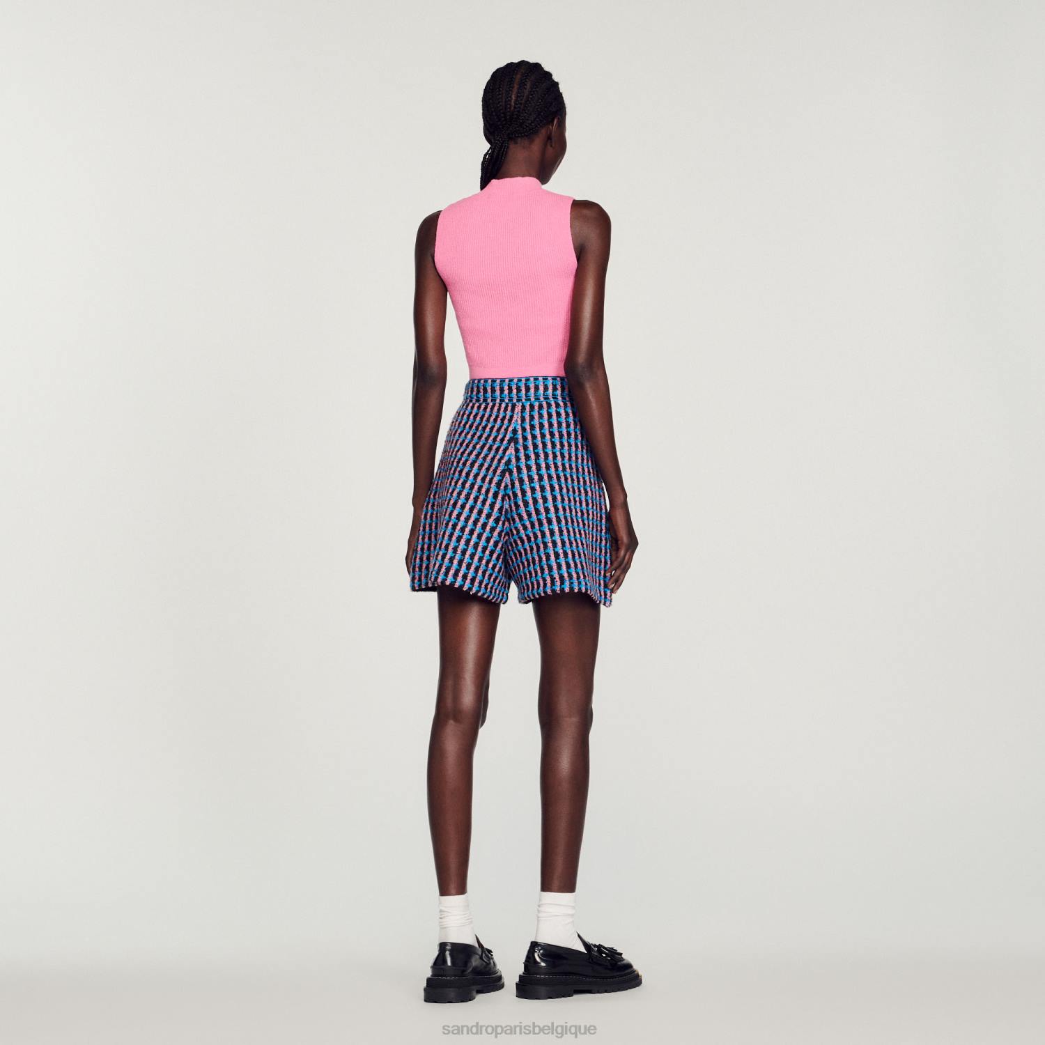 vêtements Sandro Paris short en tweed blanc/bleu femmes XLXD447