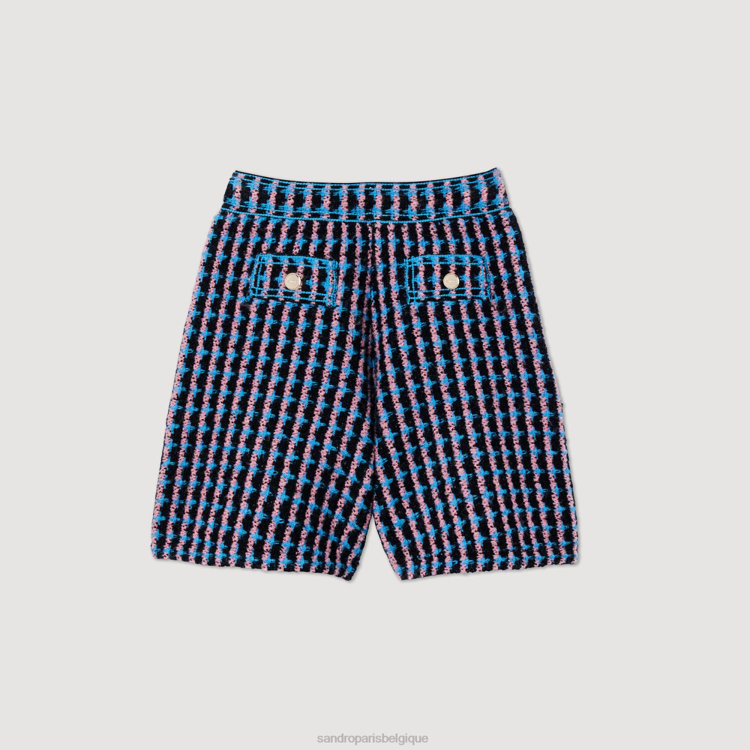 vêtements Sandro Paris short en tweed blanc/bleu femmes XLXD447