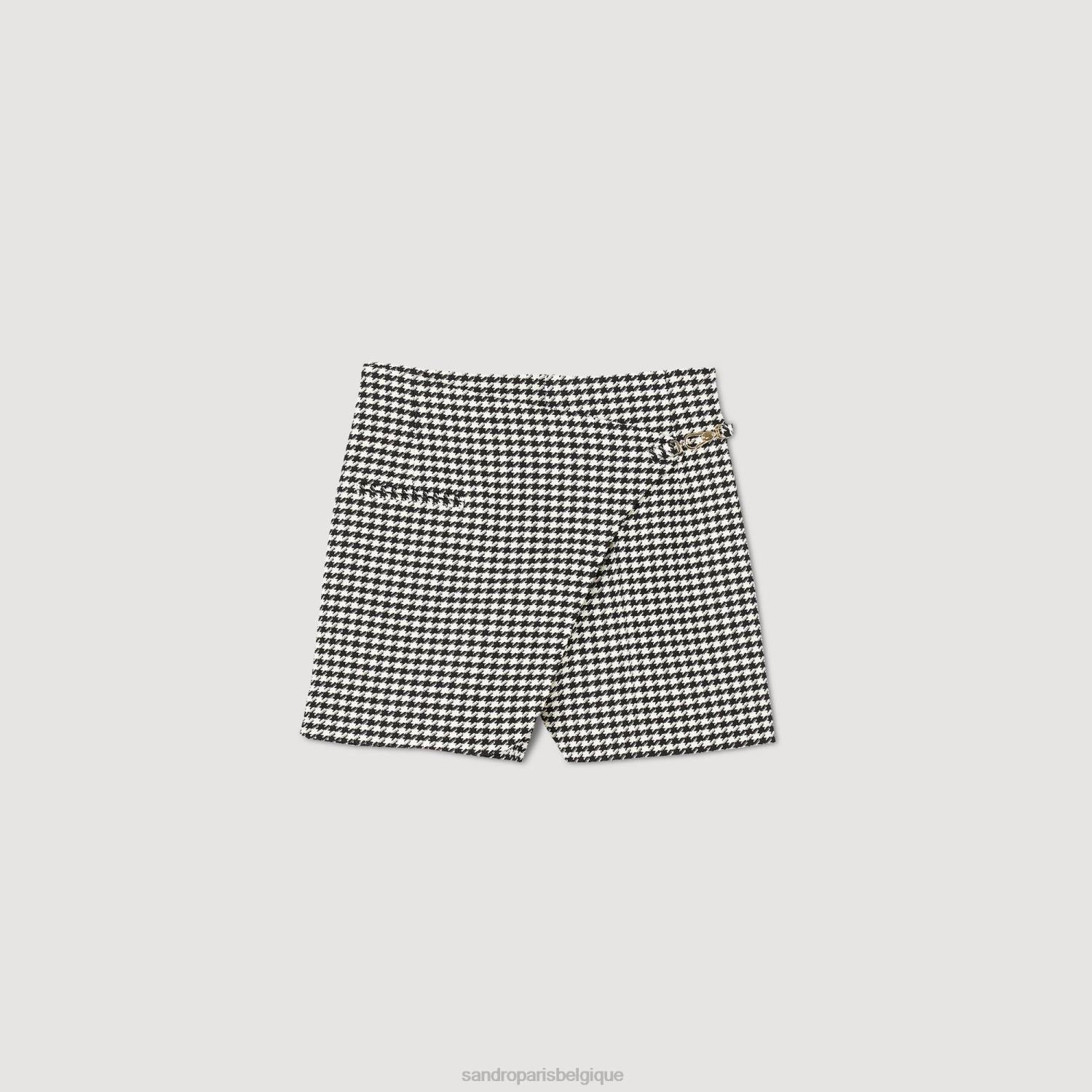 vêtements Sandro Paris short à motif pied-de-poule noir blanc femmes XLXD41