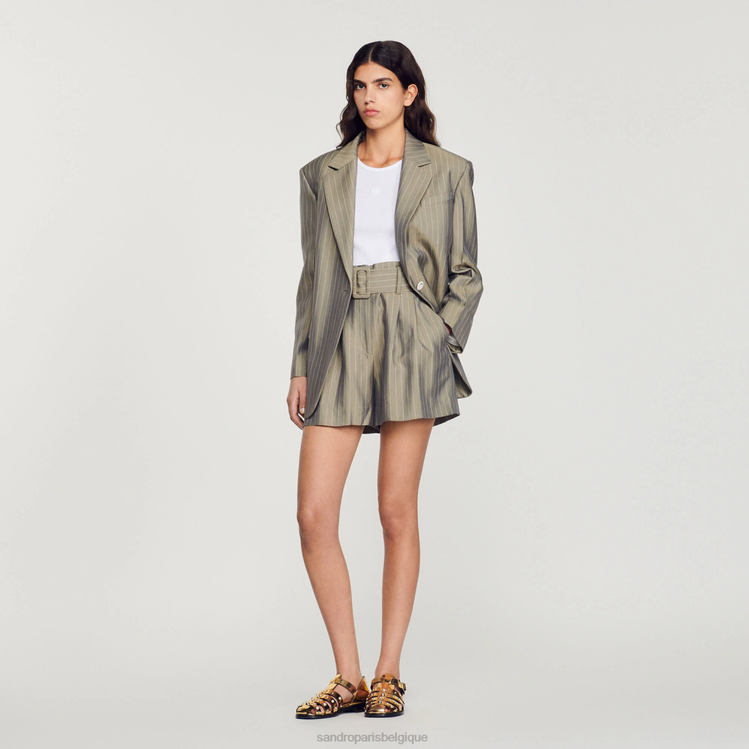 vêtements Sandro Paris short rayé olive verte femmes XLXD230
