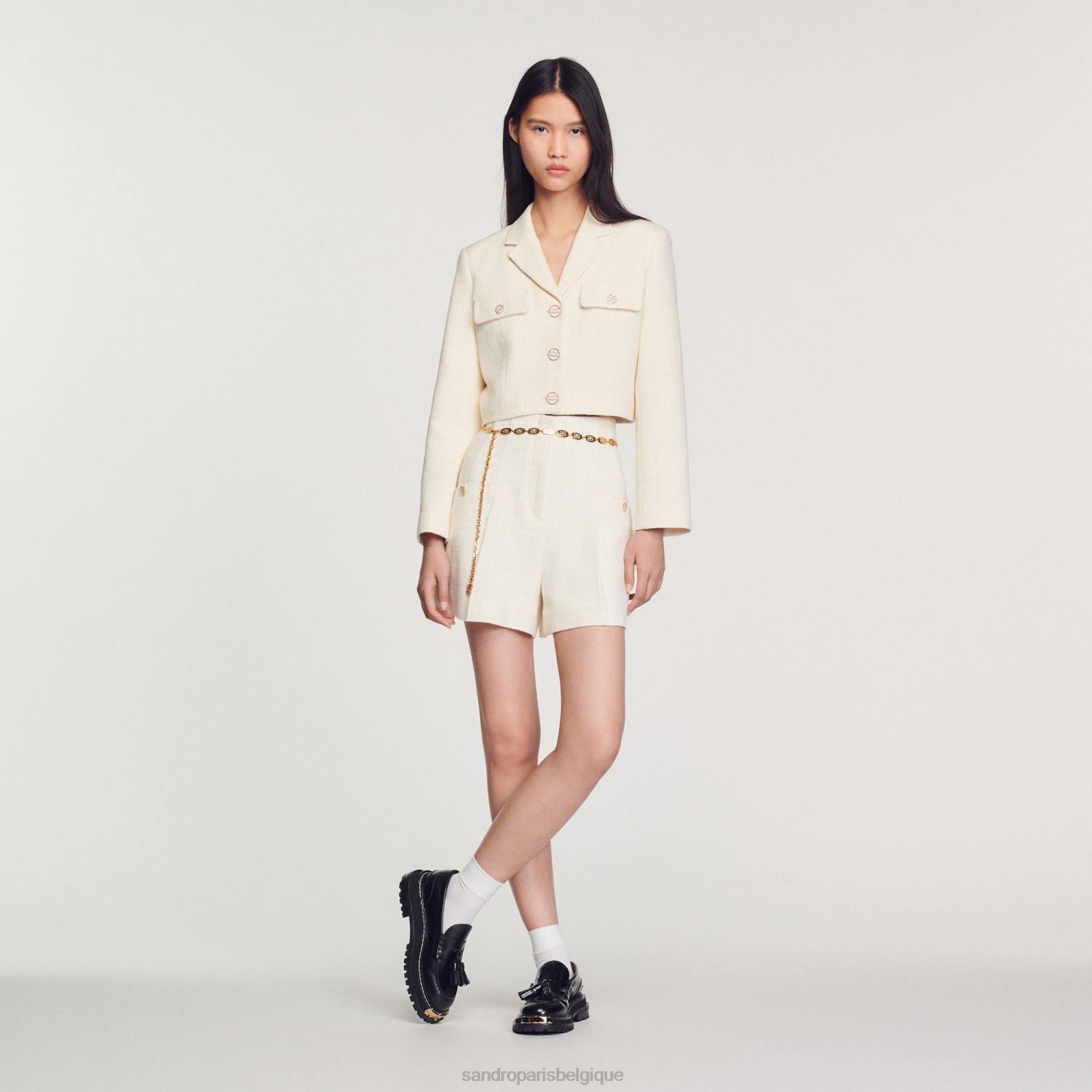 vêtements Sandro Paris short taille haute en tweed écru femmes XLXD148