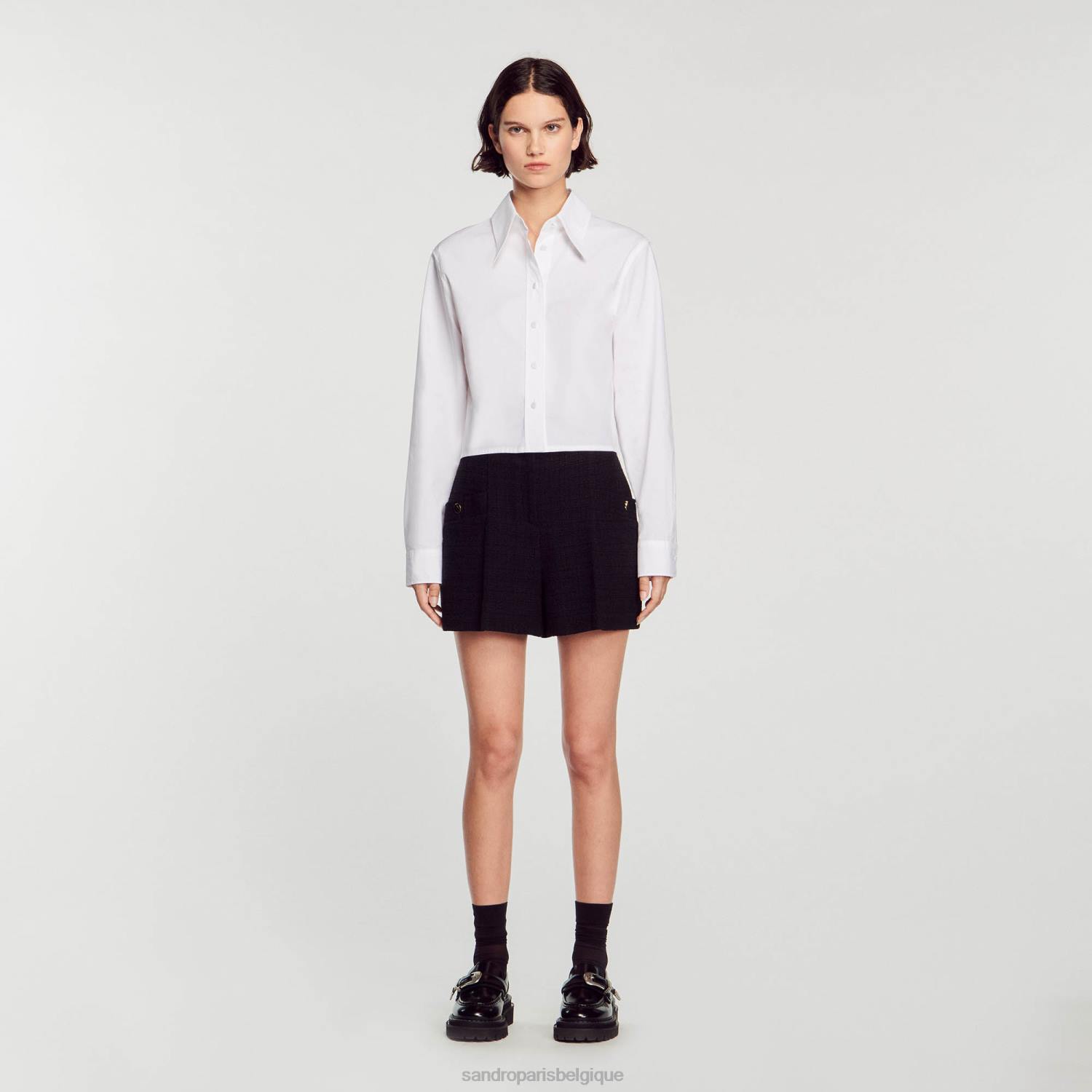 vêtements Sandro Paris short taille haute en tweed noir femmes XLXD149