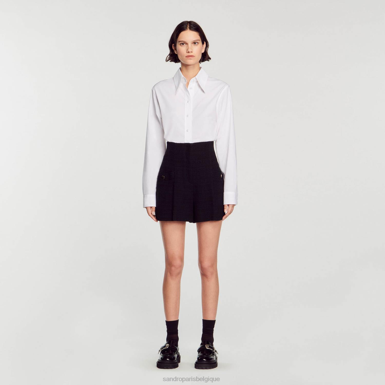 vêtements Sandro Paris short taille haute en tweed noir femmes XLXD149
