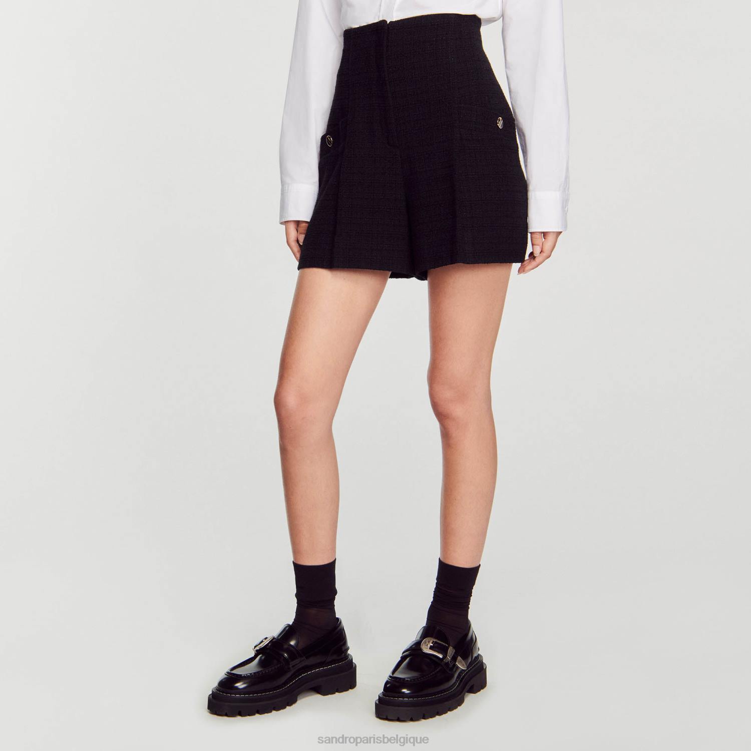 vêtements Sandro Paris short taille haute en tweed noir femmes XLXD149