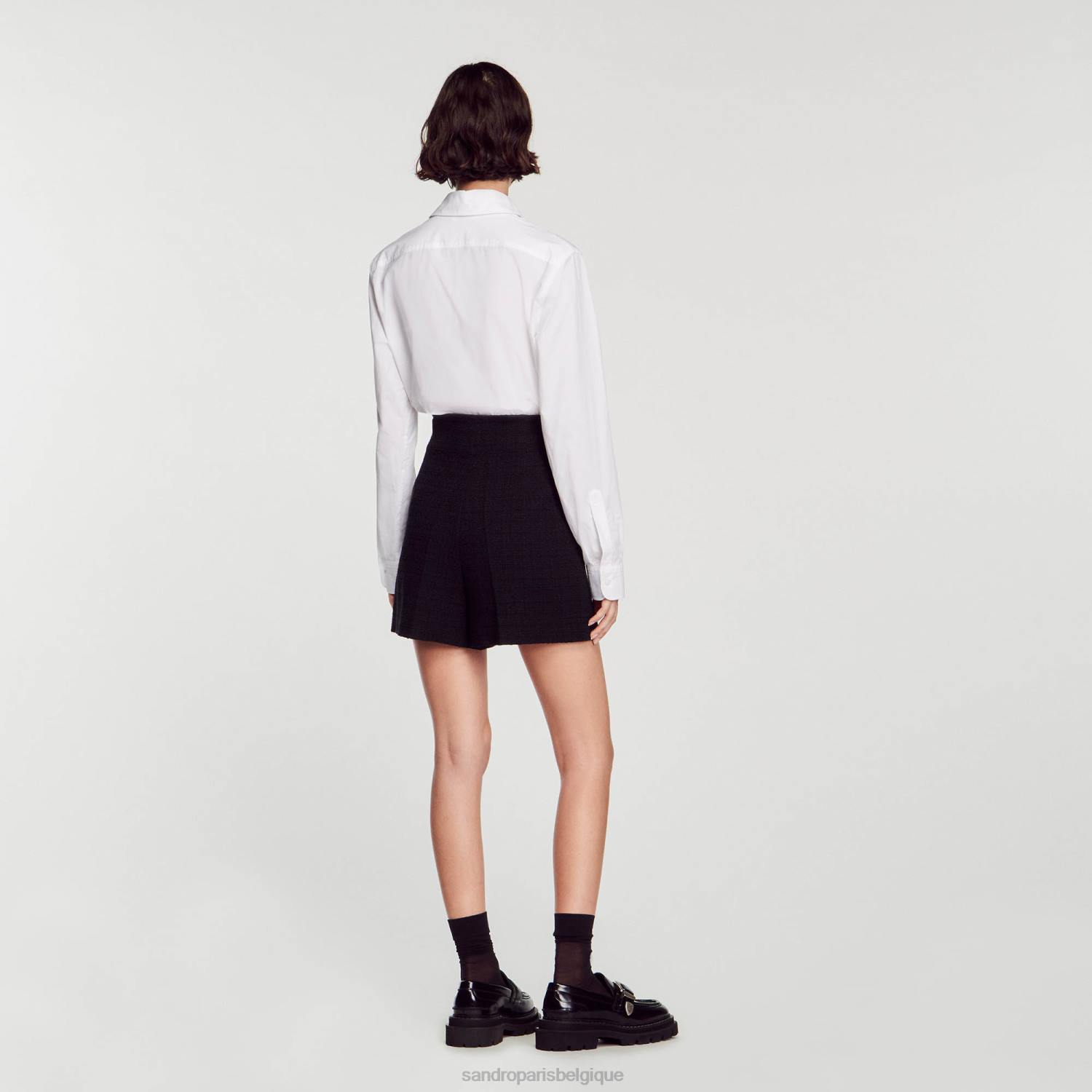vêtements Sandro Paris short taille haute en tweed noir femmes XLXD149