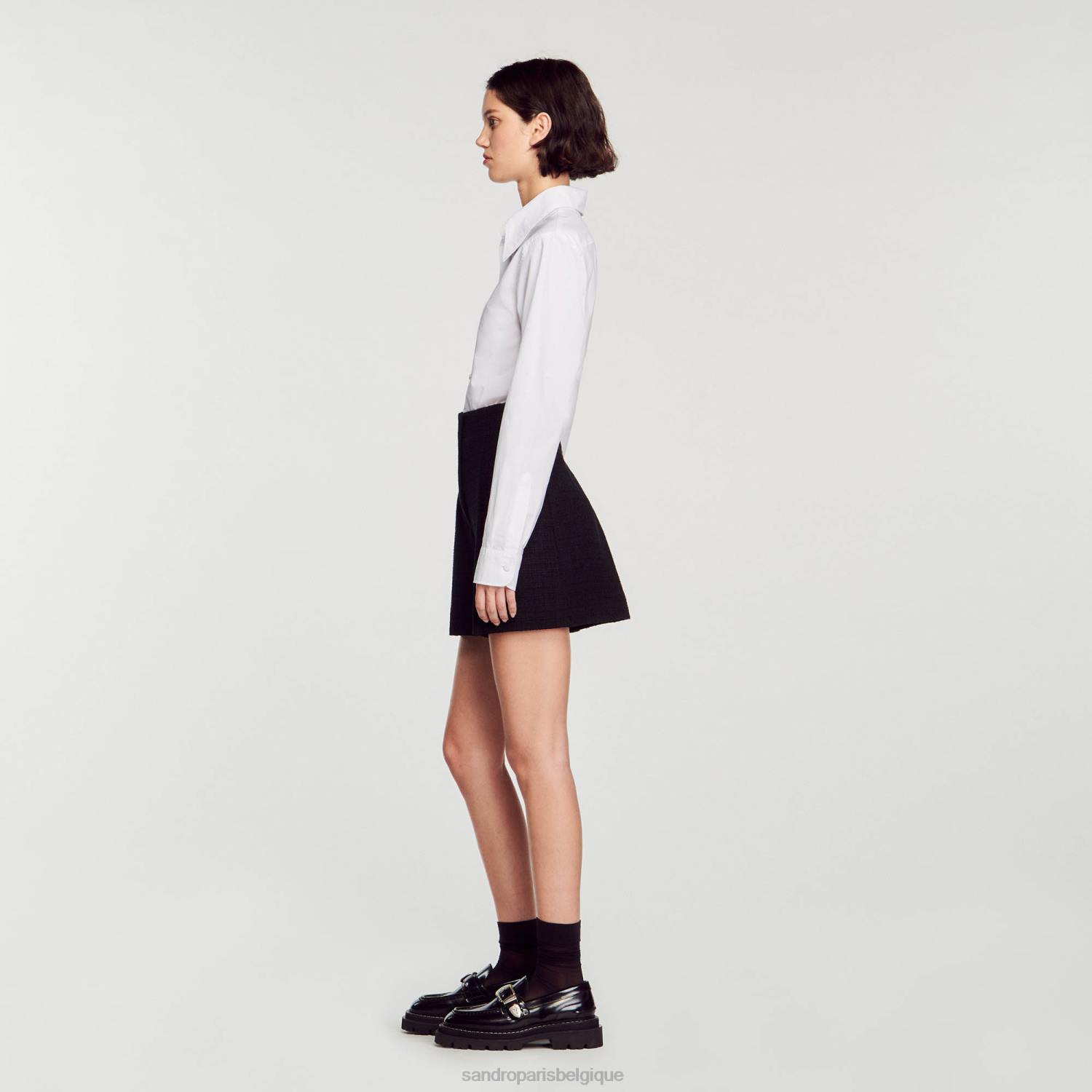 vêtements Sandro Paris short taille haute en tweed noir femmes XLXD149