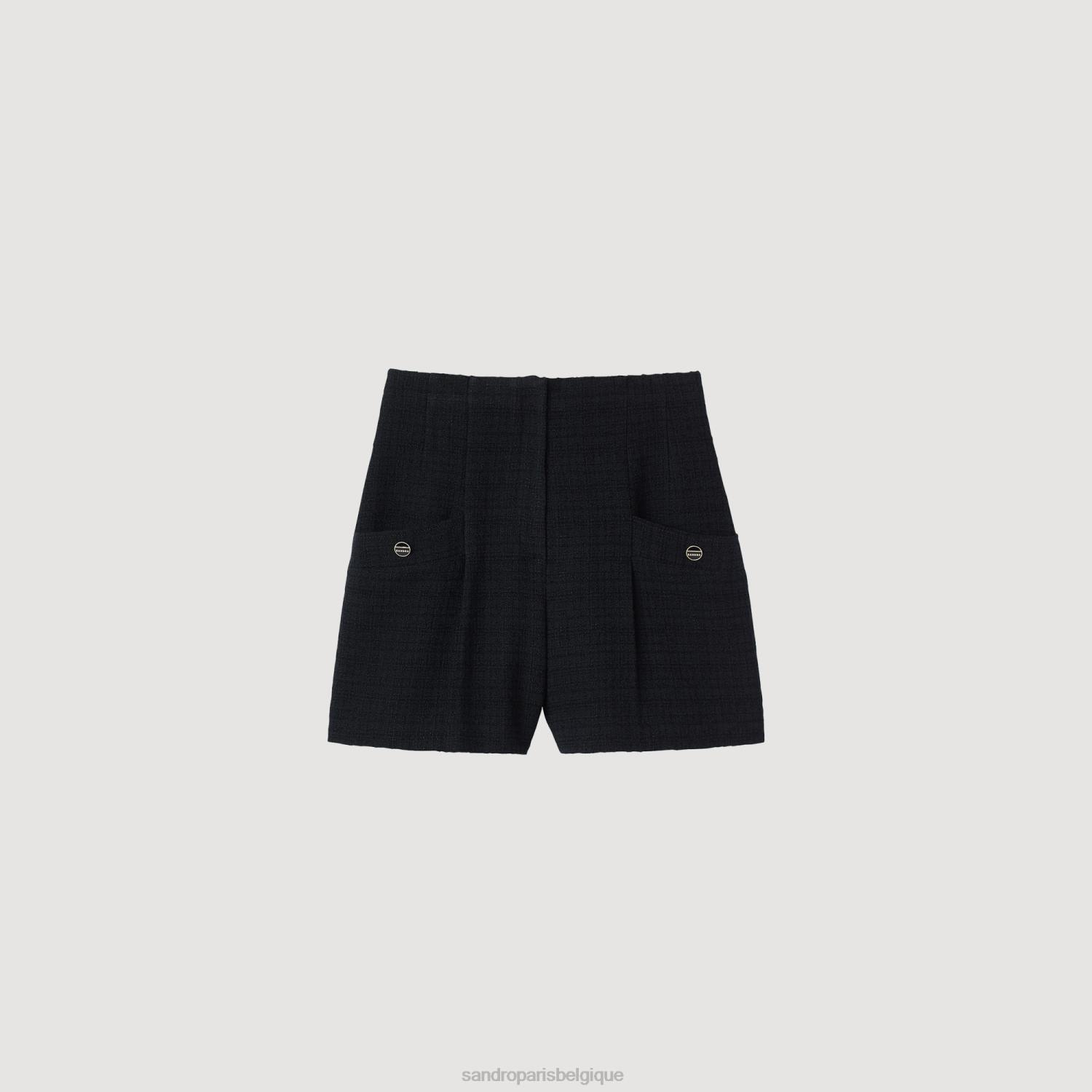 vêtements Sandro Paris short taille haute en tweed noir femmes XLXD149
