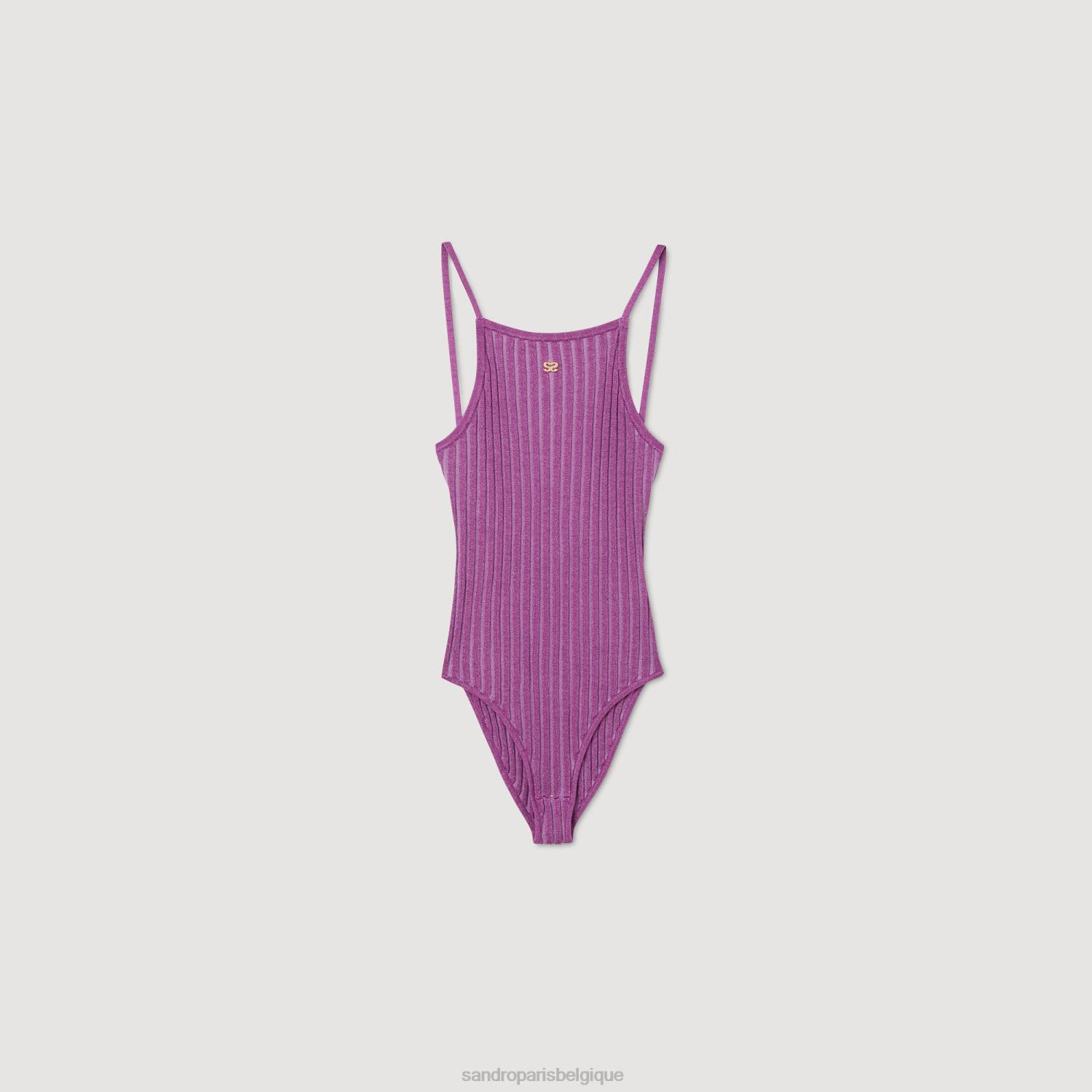 vêtements Sandro Paris body côtelé violet femmes XLXD21
