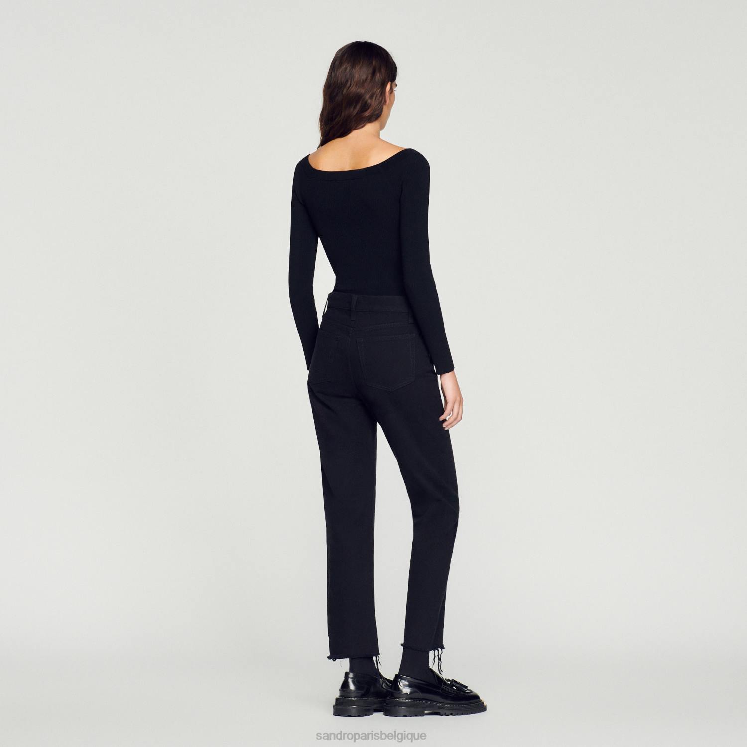 vêtements Sandro Paris body en maille avec col en cœur noir femmes XLXD323