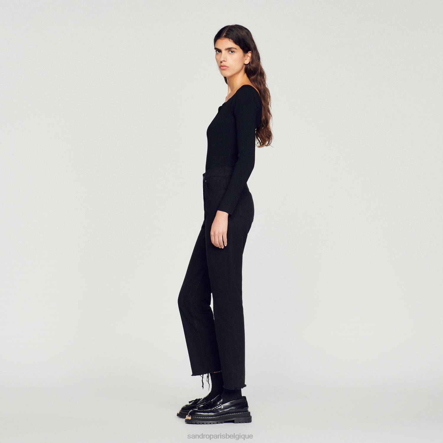 vêtements Sandro Paris body en maille avec col en cœur noir femmes XLXD323
