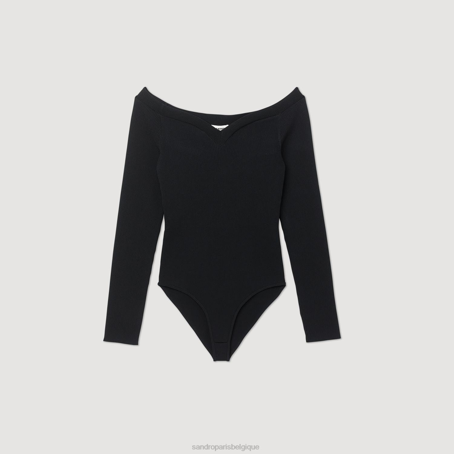 vêtements Sandro Paris body en maille avec col en cœur noir femmes XLXD323