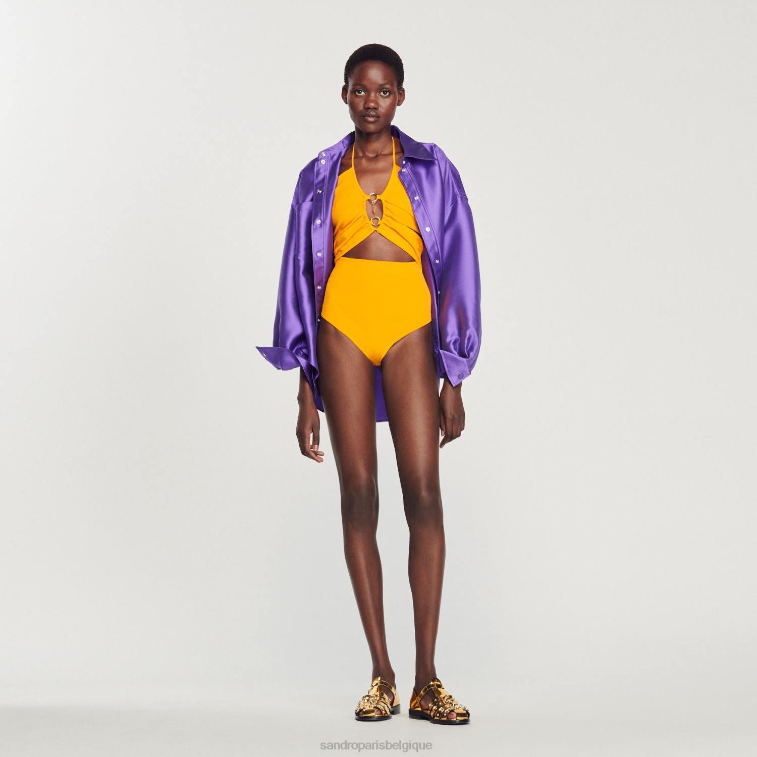 vêtements Sandro Paris body en maille avec détails anneaux orange femmes XLXD281