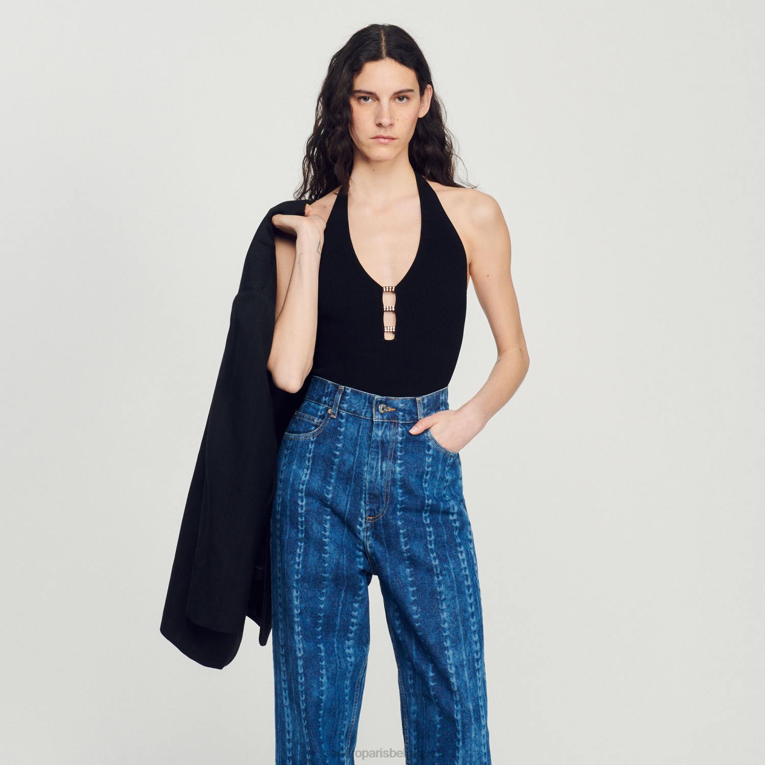vêtements Sandro Paris body en maille à ornements noir femmes XLXD332