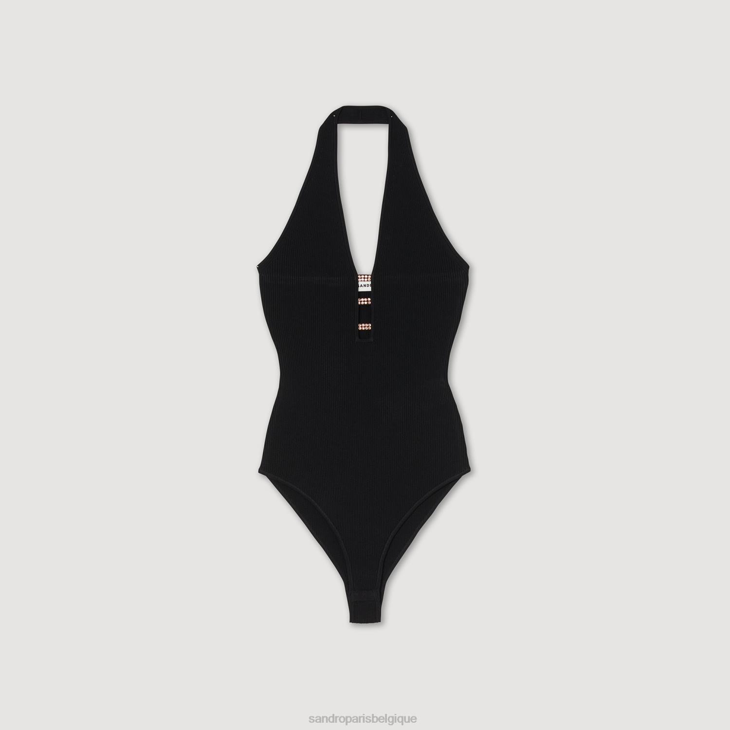 vêtements Sandro Paris body en maille à ornements noir femmes XLXD332