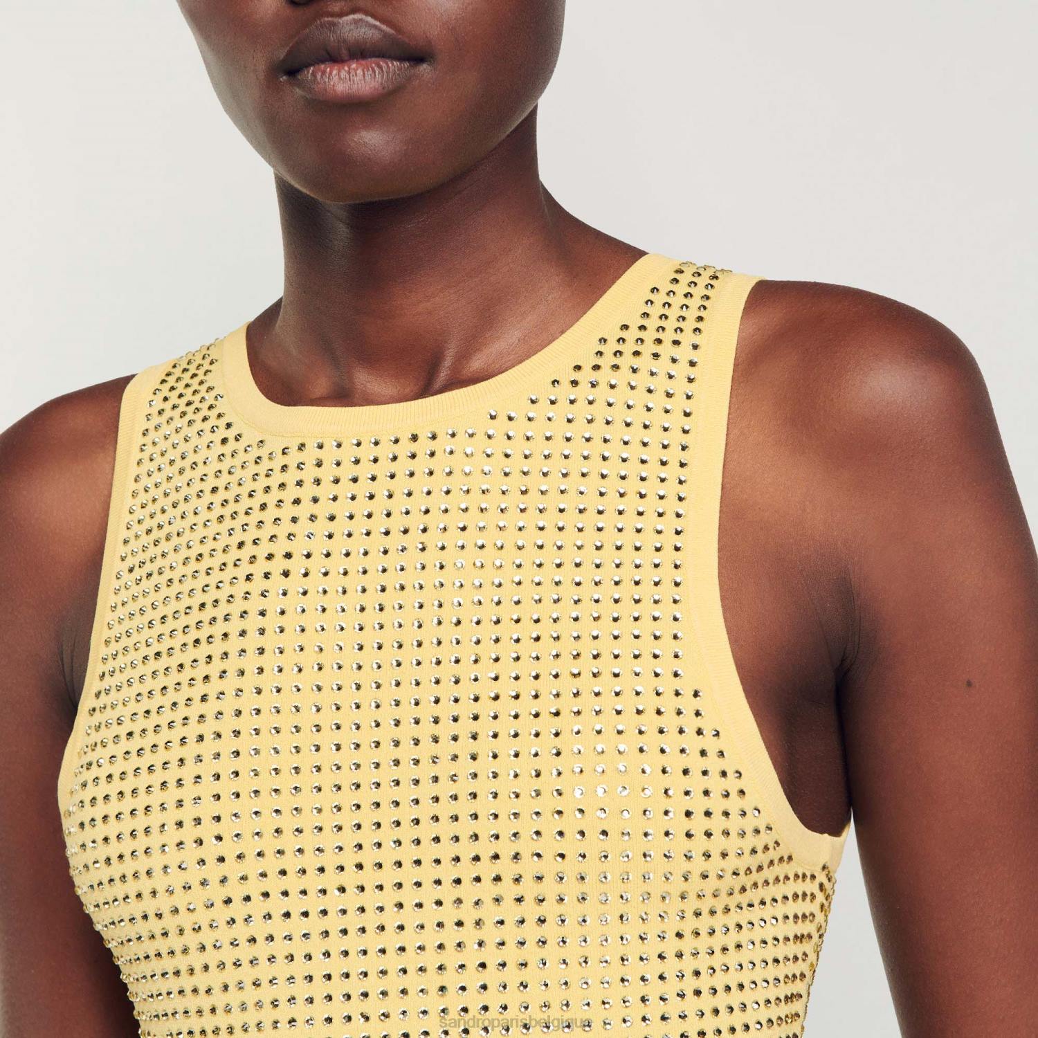 vêtements Sandro Paris body en strass jaune femmes XLXD56