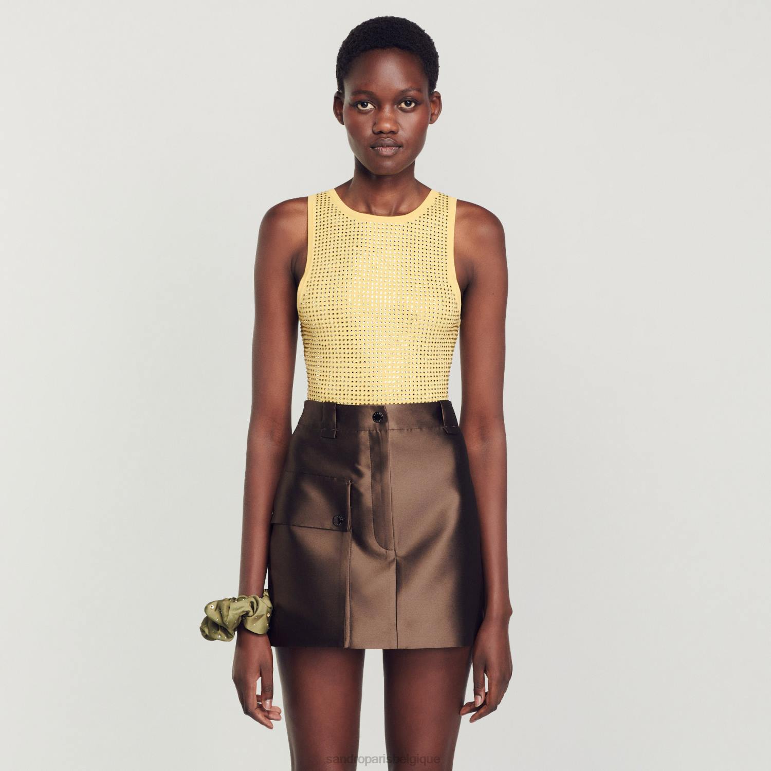 vêtements Sandro Paris body en strass jaune femmes XLXD56