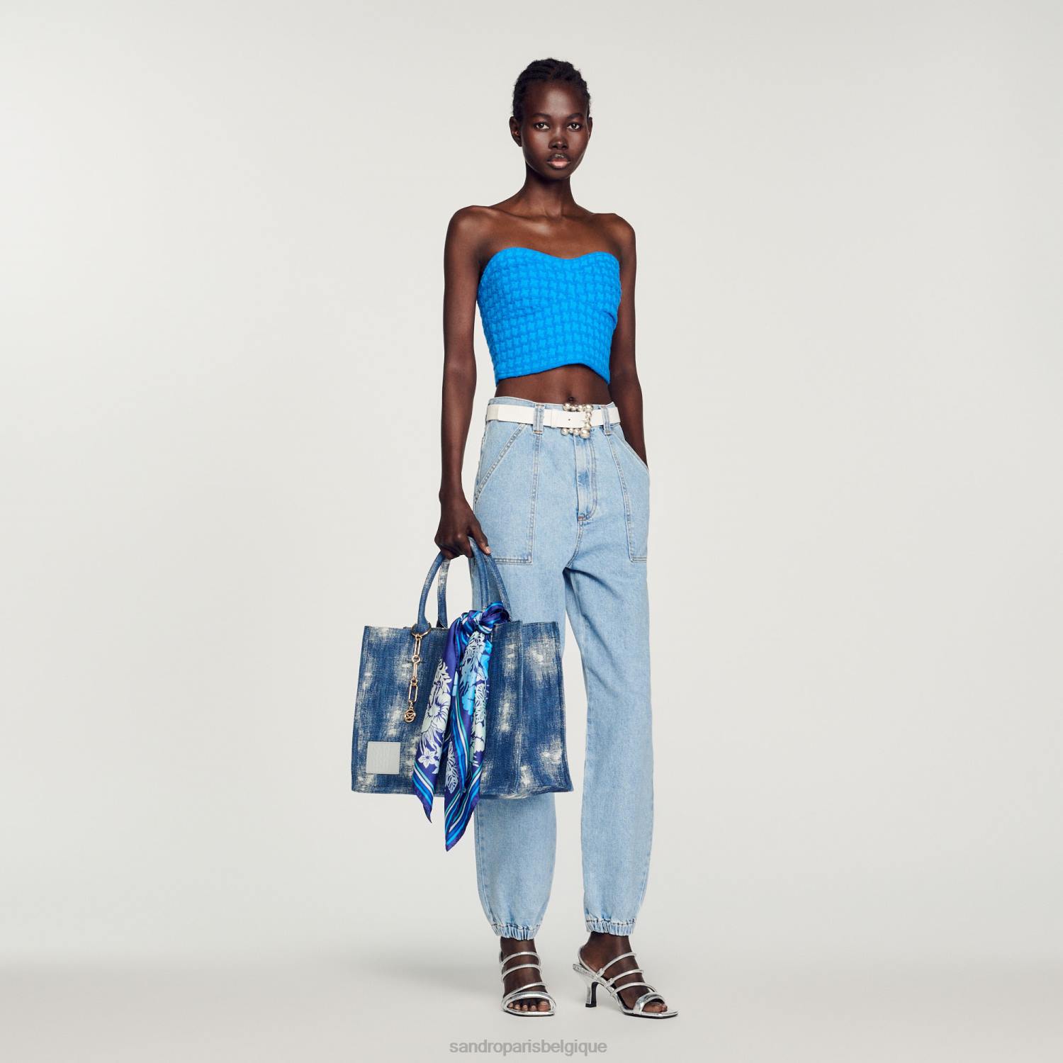 vêtements Sandro Paris bustier court en tweed bleu électrique femmes XLXD299