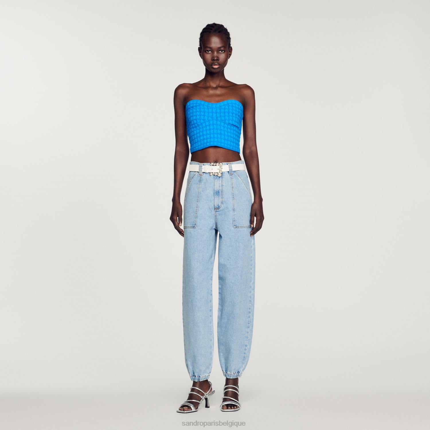 vêtements Sandro Paris bustier court en tweed bleu électrique femmes XLXD299