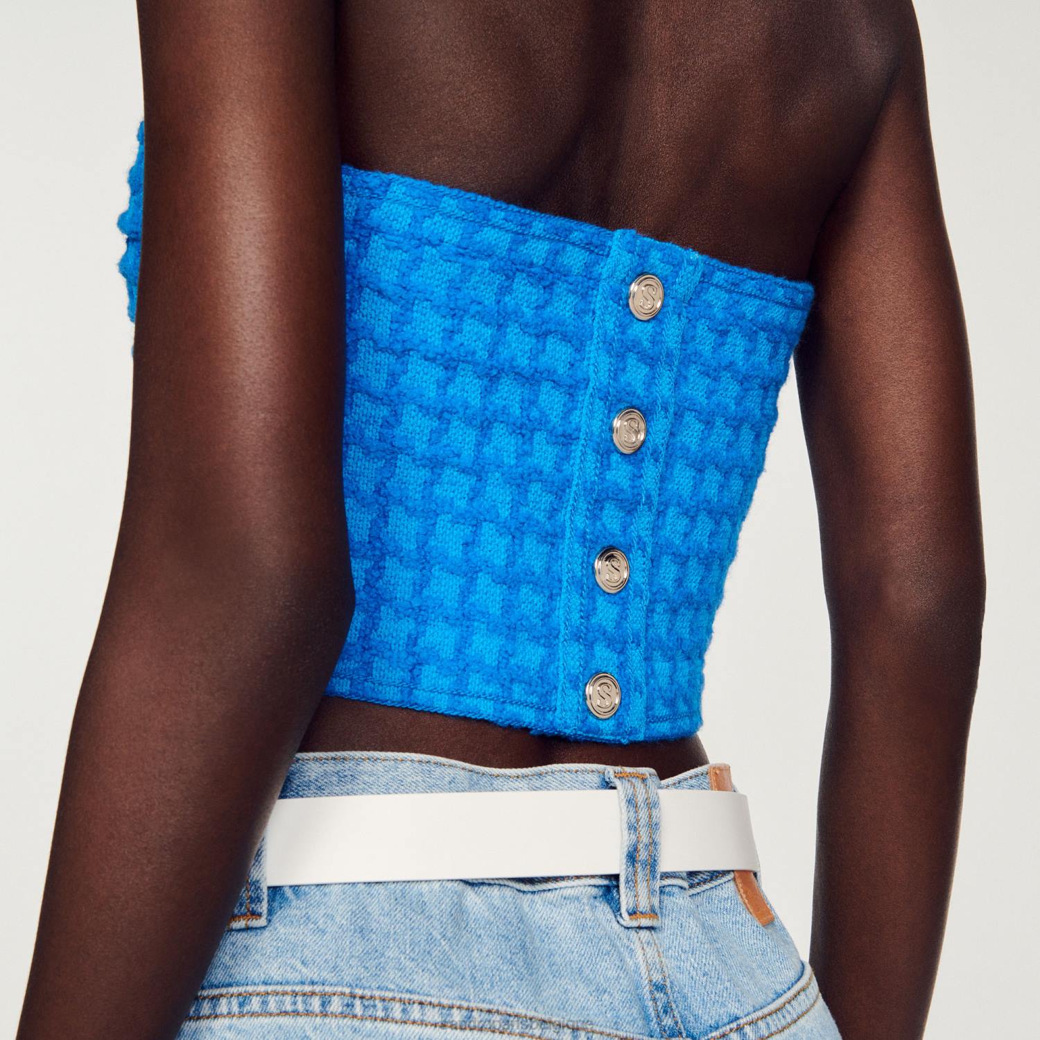 vêtements Sandro Paris bustier court en tweed bleu électrique femmes XLXD299