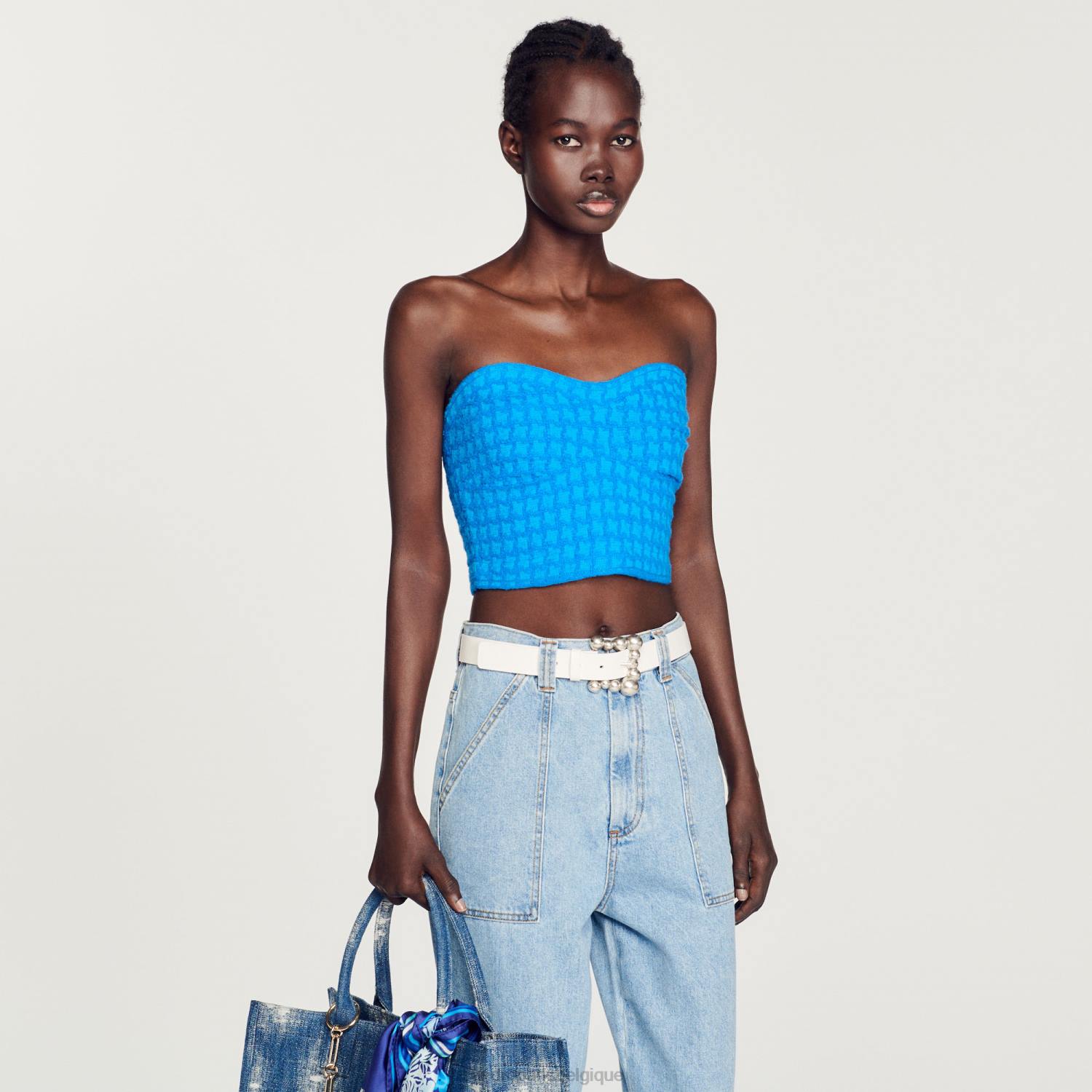 vêtements Sandro Paris bustier court en tweed bleu électrique femmes XLXD299