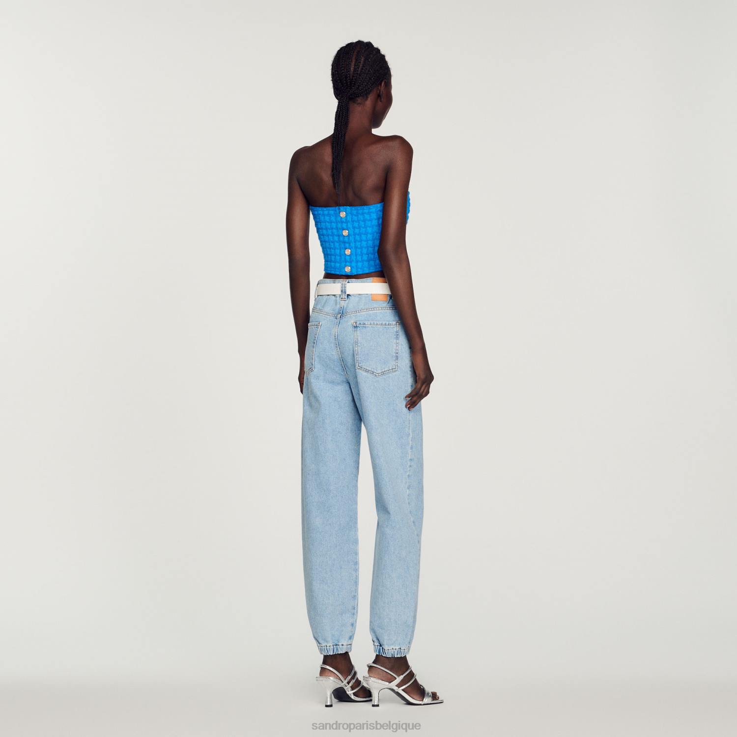 vêtements Sandro Paris bustier court en tweed bleu électrique femmes XLXD299
