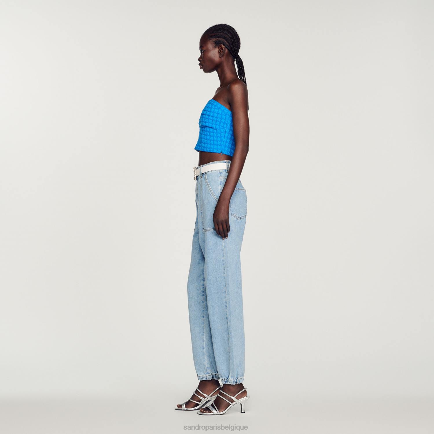 vêtements Sandro Paris bustier court en tweed bleu électrique femmes XLXD299