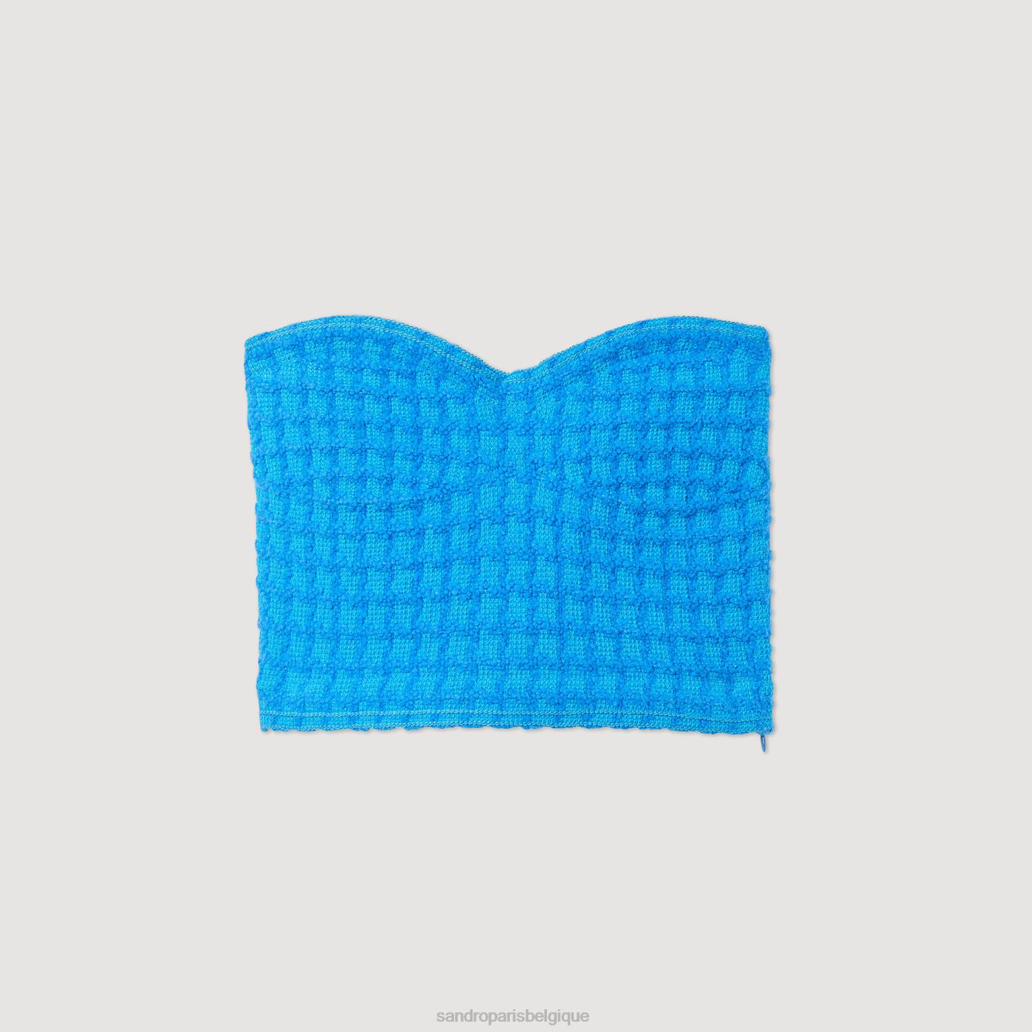 vêtements Sandro Paris bustier court en tweed bleu électrique femmes XLXD299